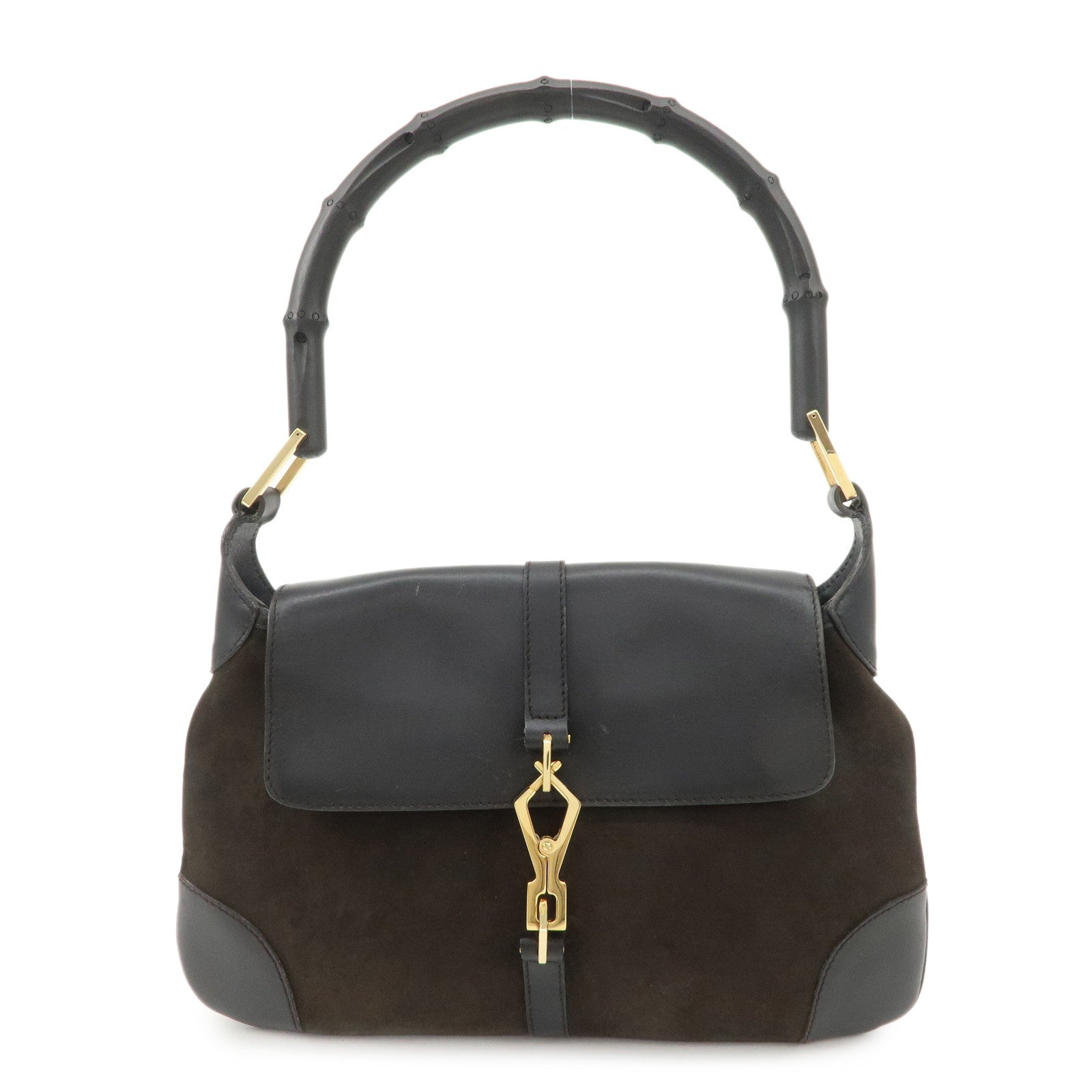 GUCCI Bamboo Leather Shoulder Bag Black Gold HDW 001.4096 Used