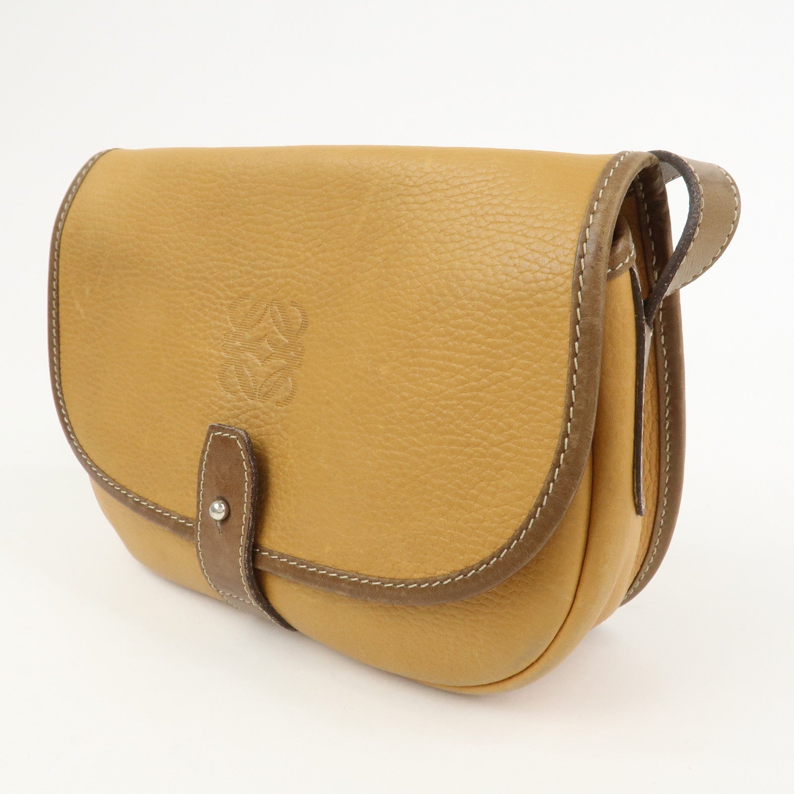 LOEWE Anagram Logo Leather Shoulder Bag Crossbody Bag Brown