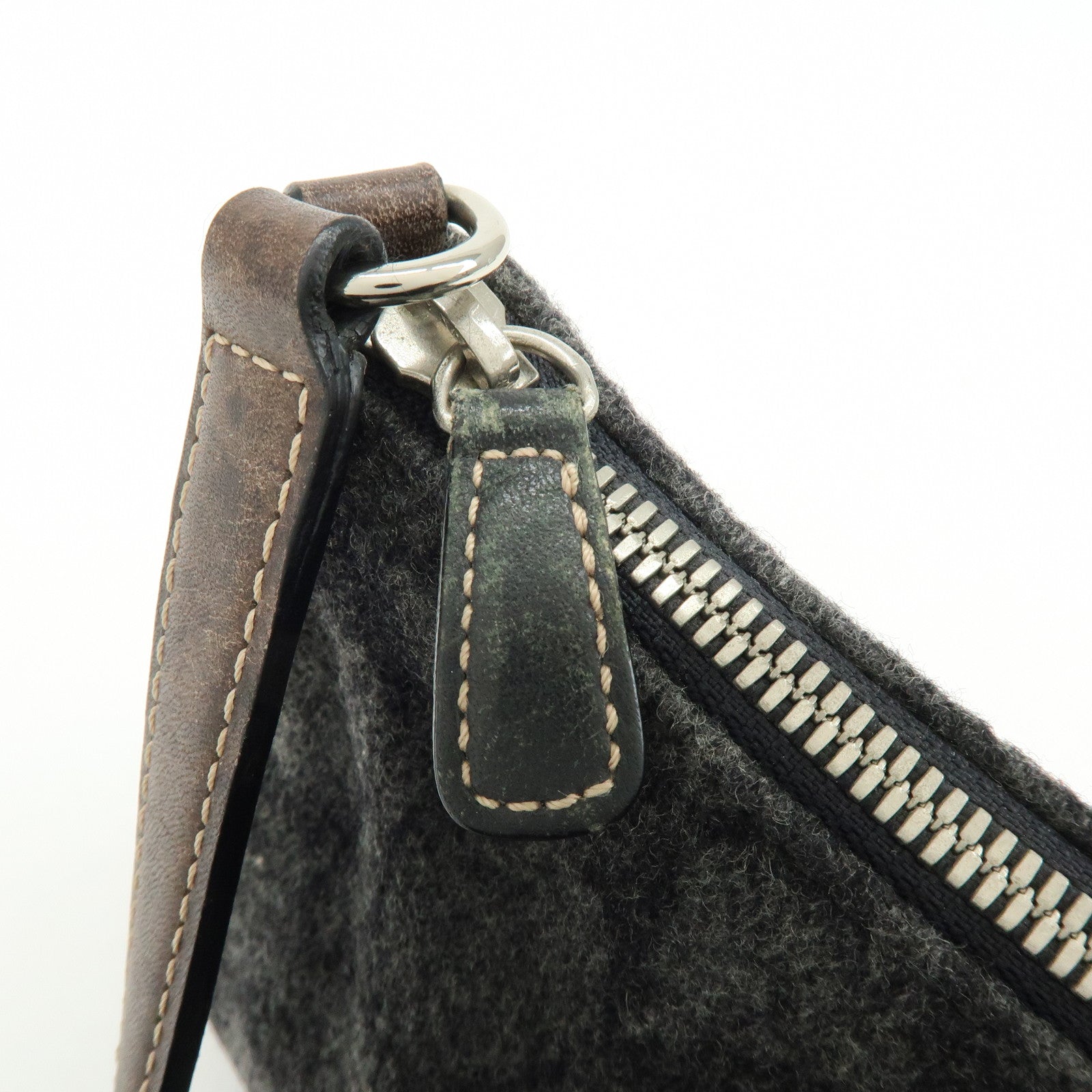 COACH Set of 2 Wool Leather Shoulder Bag Hand Bag Gray Brown