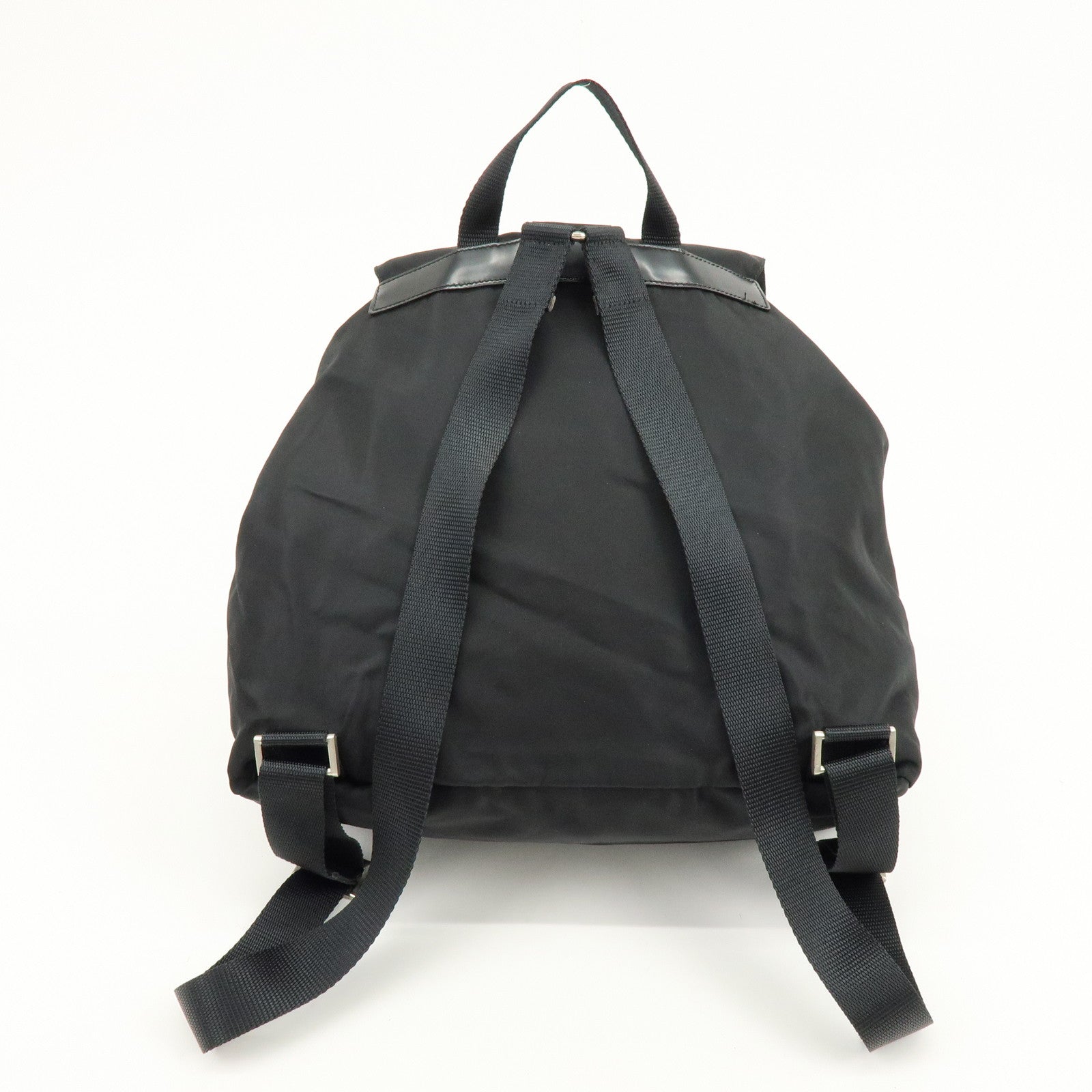 PRADA Logo Nylon Leather Back Pack Ruck Sack NERO Black 1BZ677