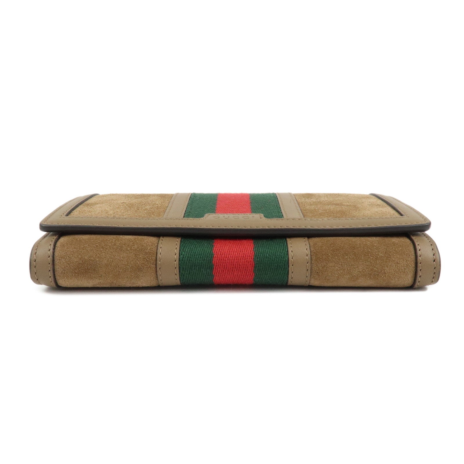 GUCCI Sherry Suede Leather Flap Long Wallet Brown 409440