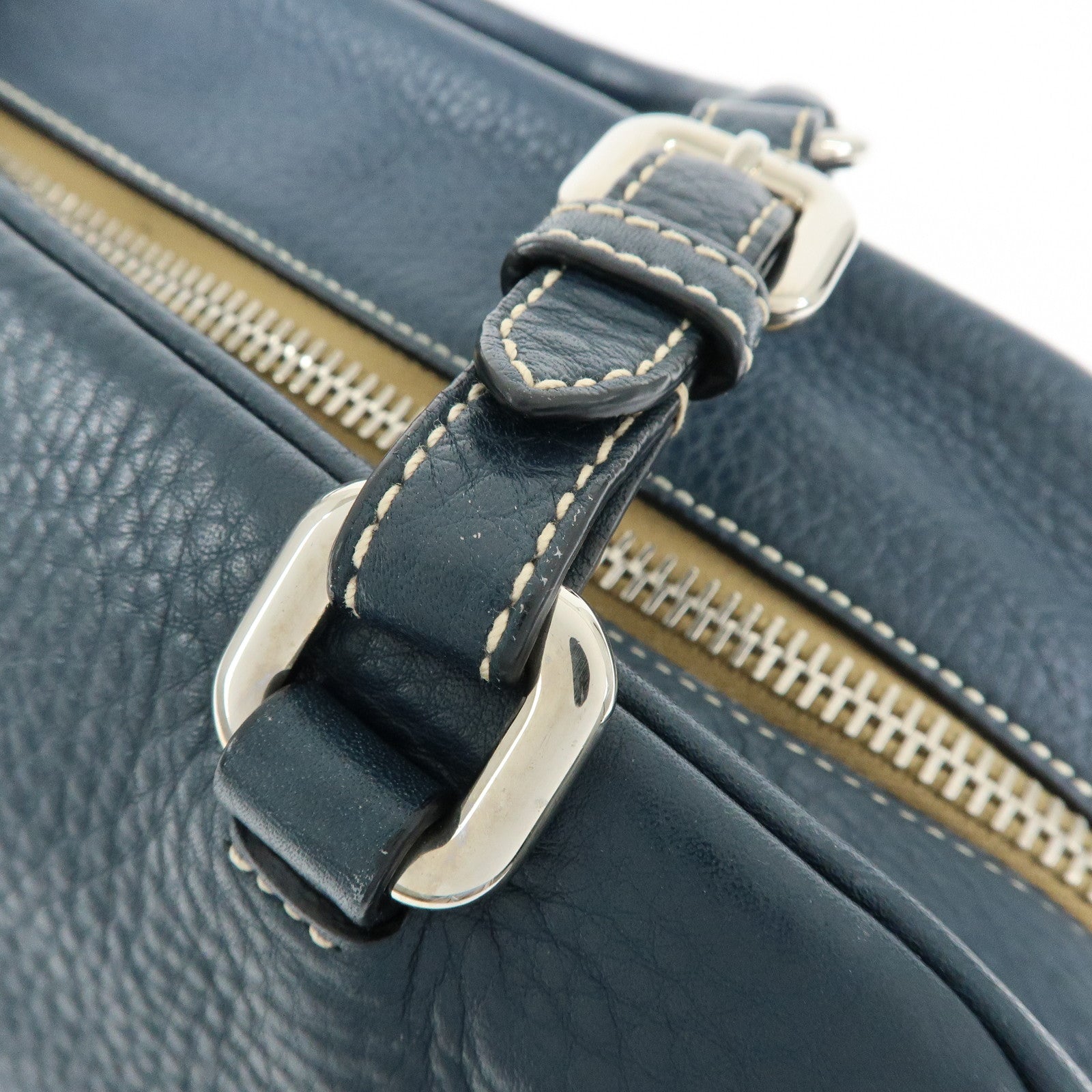 PRADA Calf Leather Boston Bag Shoulder Bag Hand Bag Navy BR3091