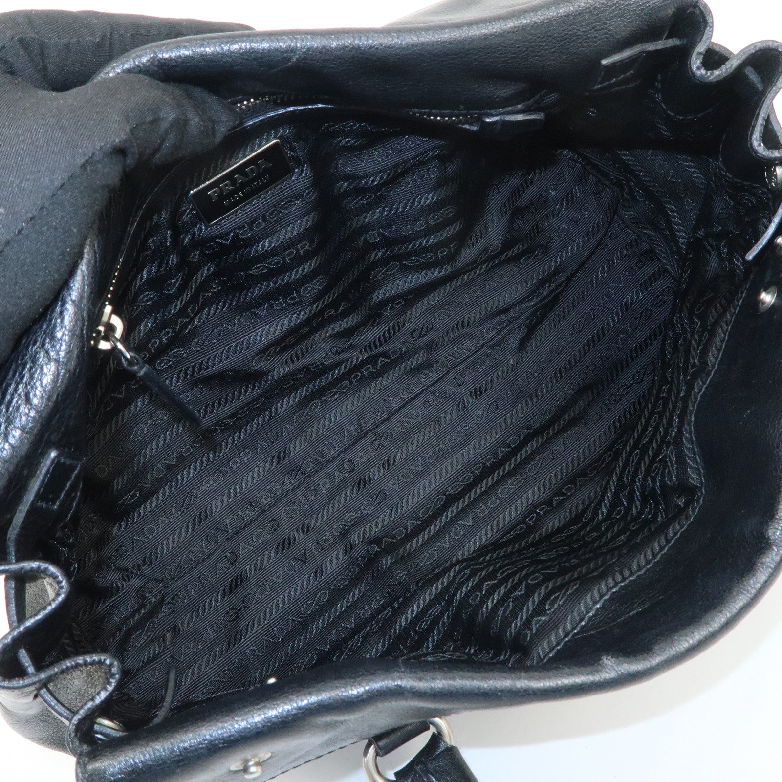PRADA Triangle Logo Leather Shoulder Bag Hand Bag Black