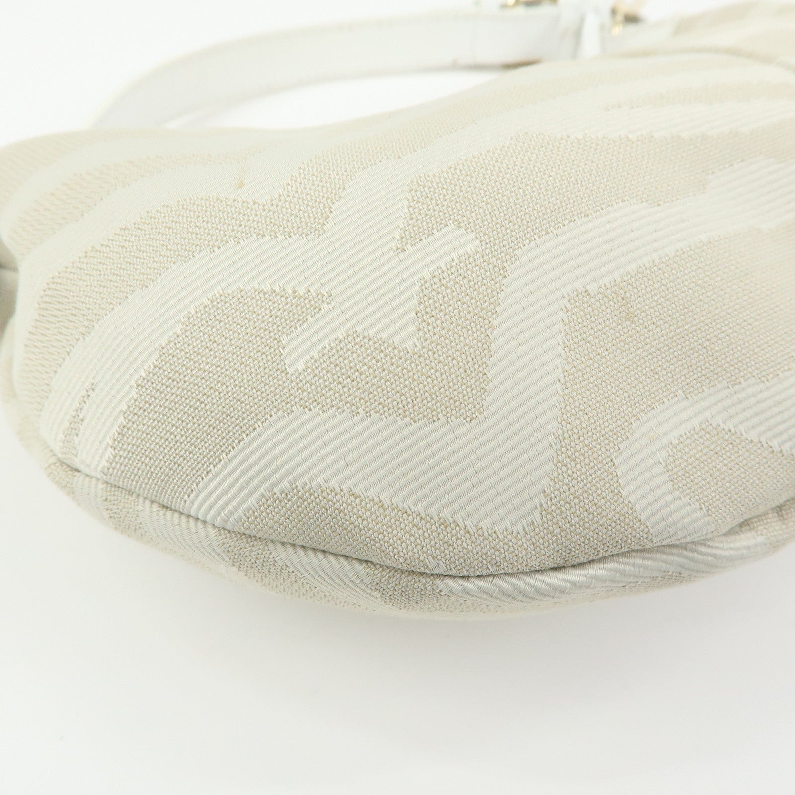 FENDI Canvas Leather Hand Bag Shoulder Bag Light Beige White 8BR391