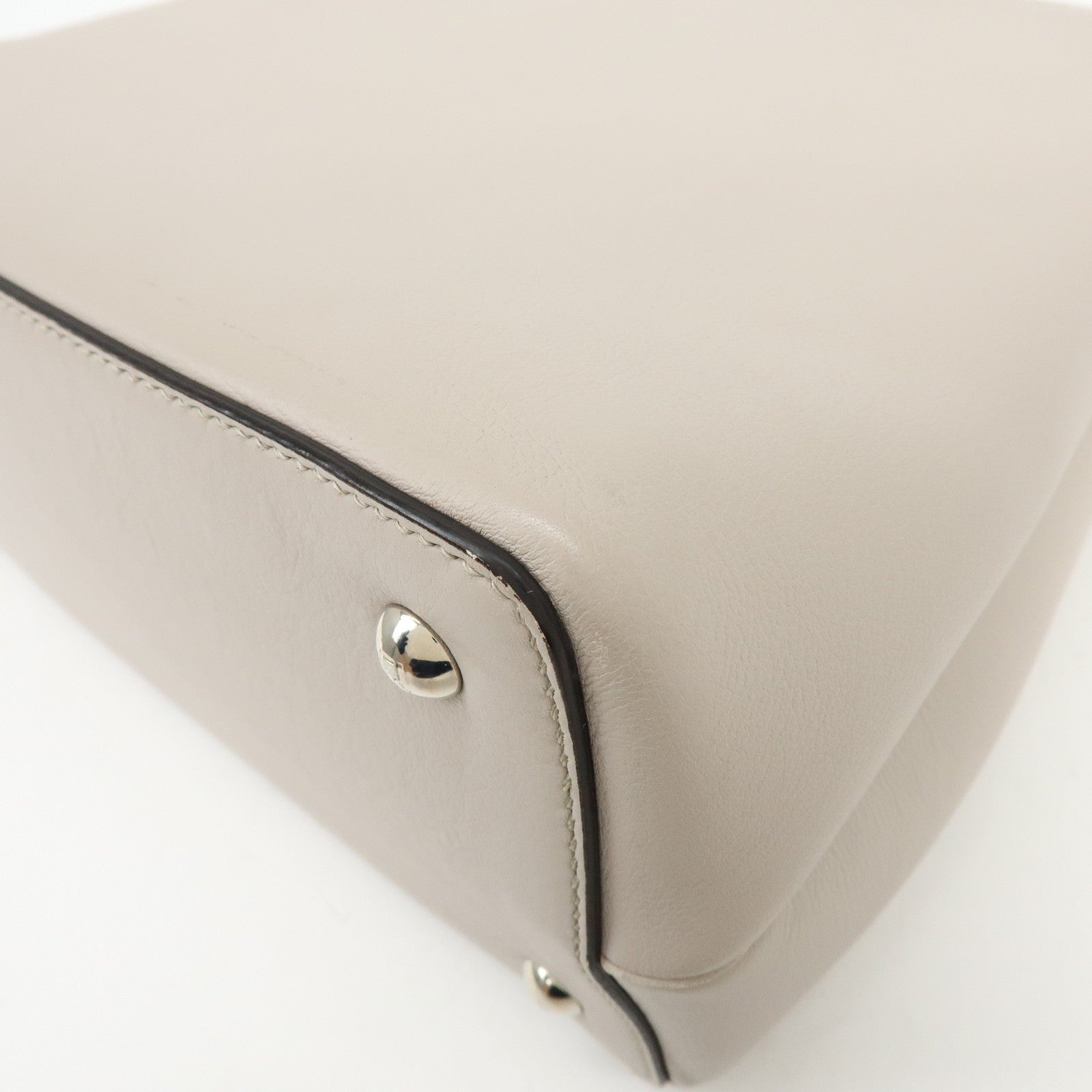 FENDI Petit 2Jours Leather 2Way Bag Hand Bag Beige 8BH25