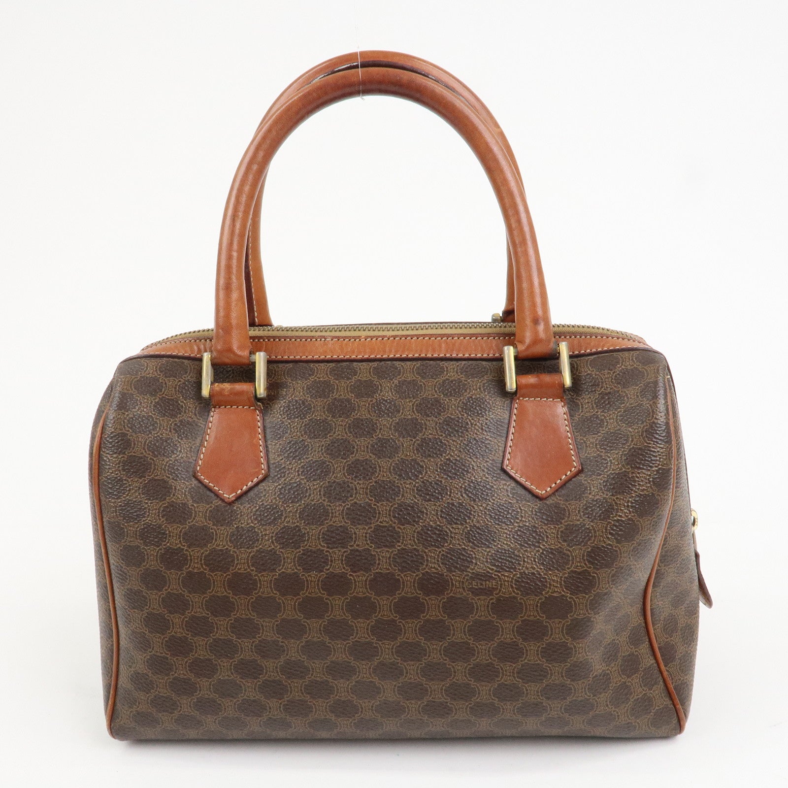 CELINE Macadam PVC Leather Boston Bag Hand Bag Brown