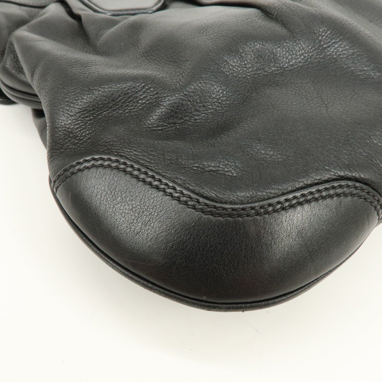 PRADA Logo Leather 2Way Bag Hand Bag Shoulder Bag Black BN1226