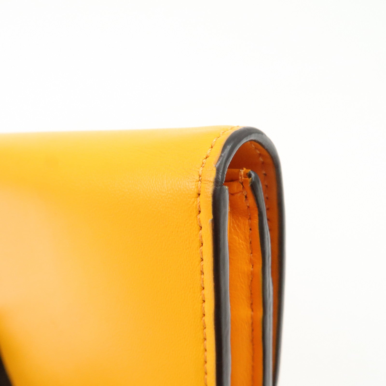 FENDI Logo Leather Long Wallet Orange Gold HDW 8M0251