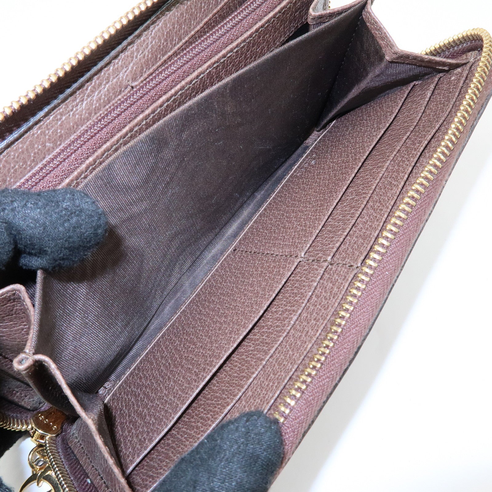 GUCCI Ophidia Sherry GG Supreme Leather Round Zippy Wallet 523154