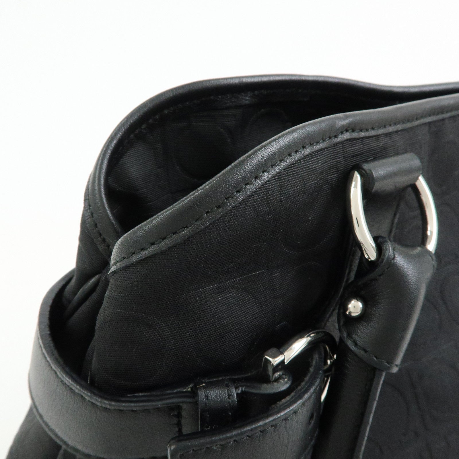 Ferragamo Ganchini Nylon Leather Shoulder Bag Hand Bag Black