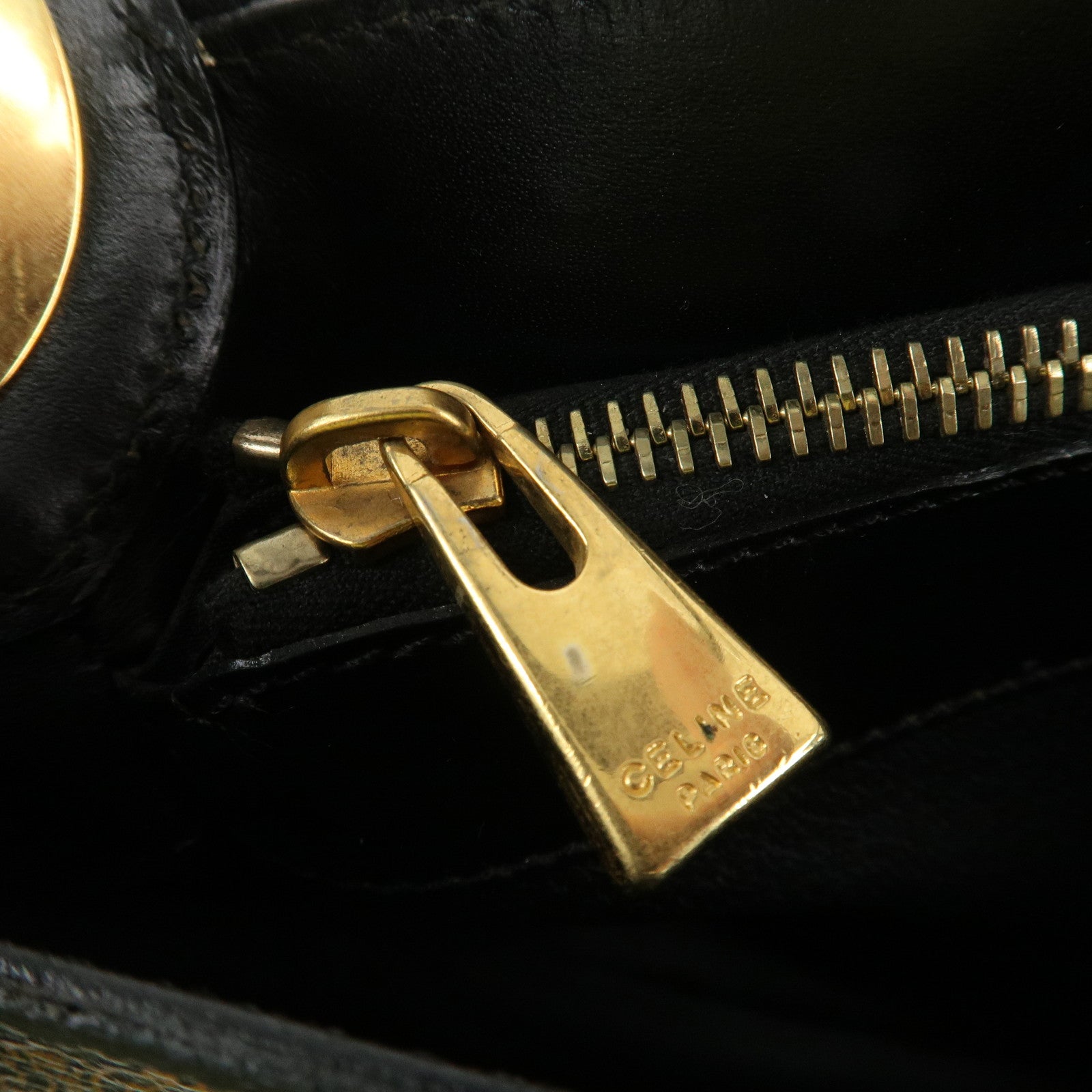 CELINE Macadam PVC Leather Shoulder Bag Gold HDW Black Brown Used