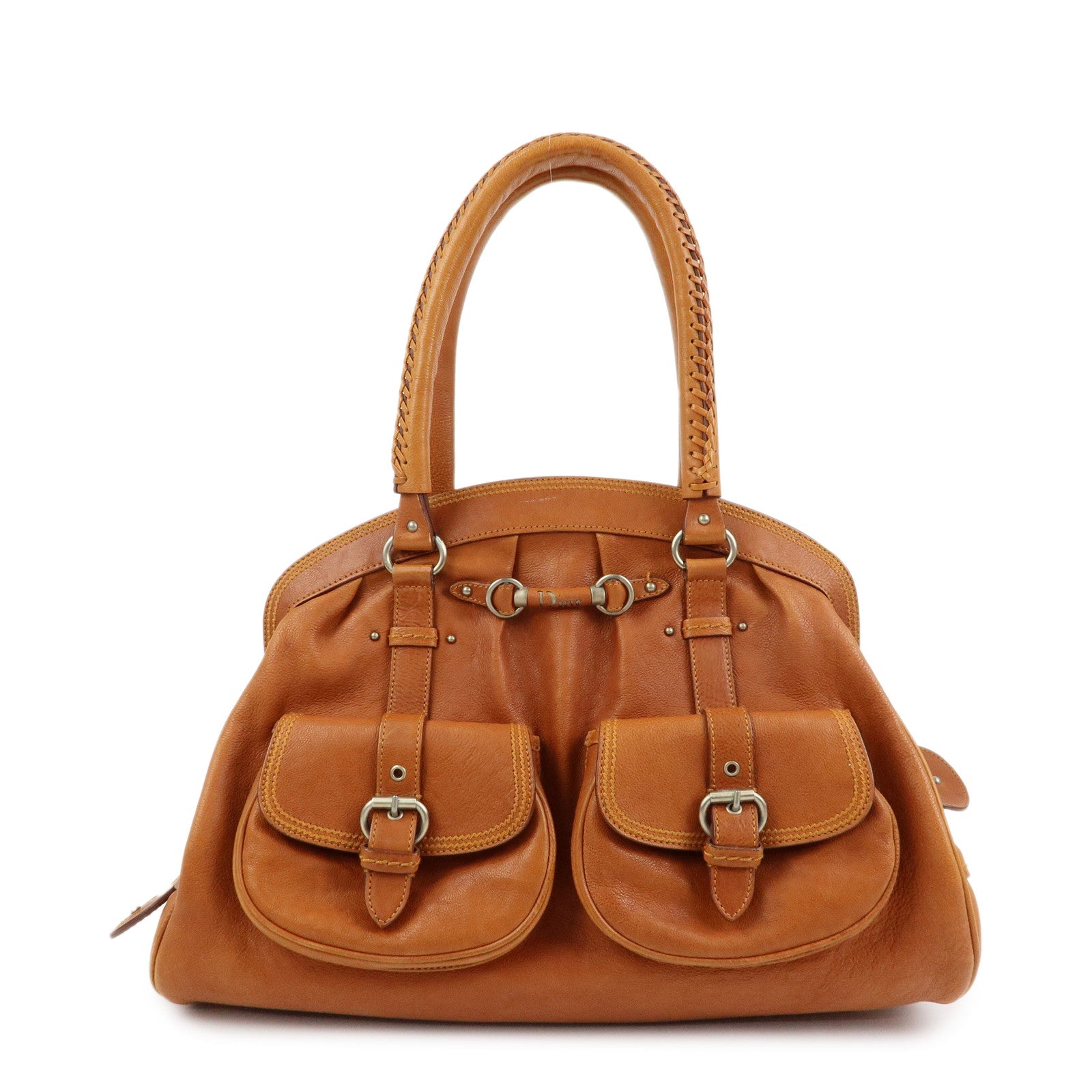 Christian Dior Leather Hand Bag Boston Bag Doctor's Bag Brown