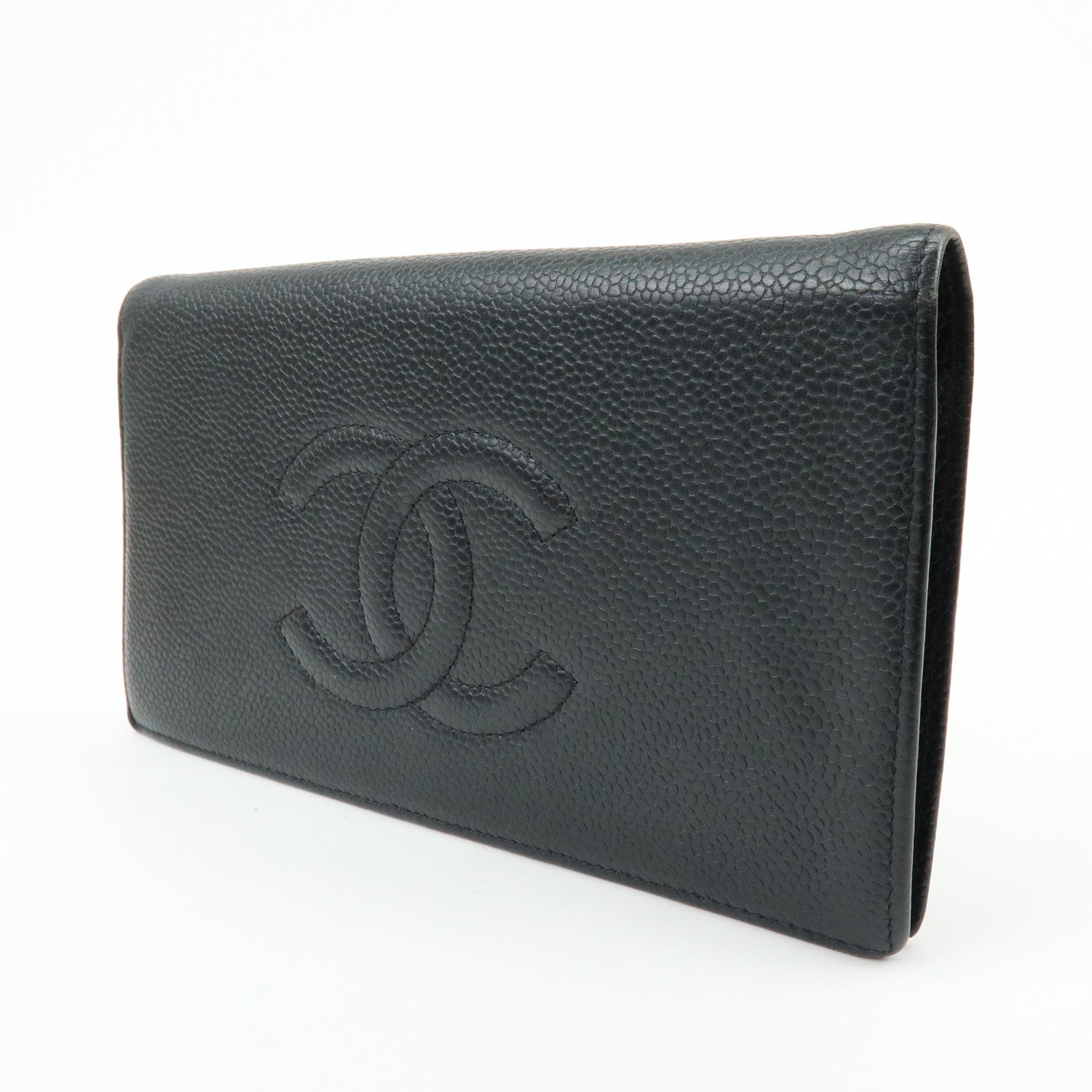 Chanel COCO Mark Caviarskin Long Flap Wallet Black