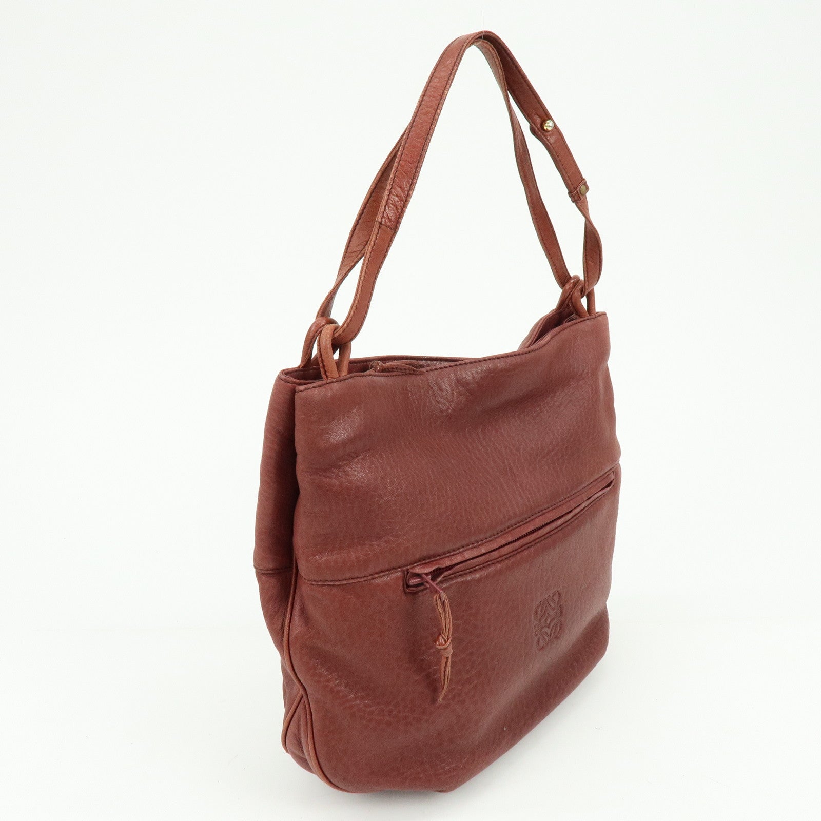 LOEWE Anagram Leather Tote Bag Shoulder Bag Bordeaux