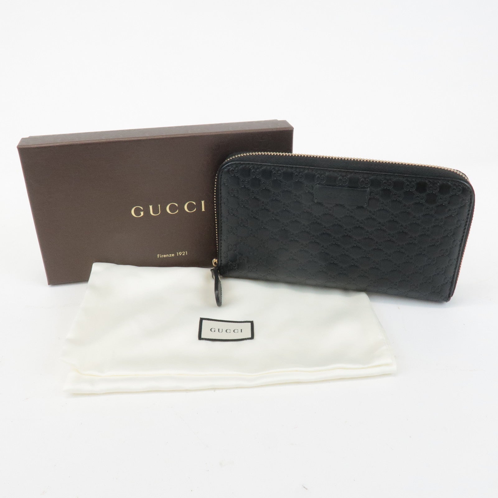GUCCI Micro Guccissima Leather Zip Around Long Wallet Black 449391 Used