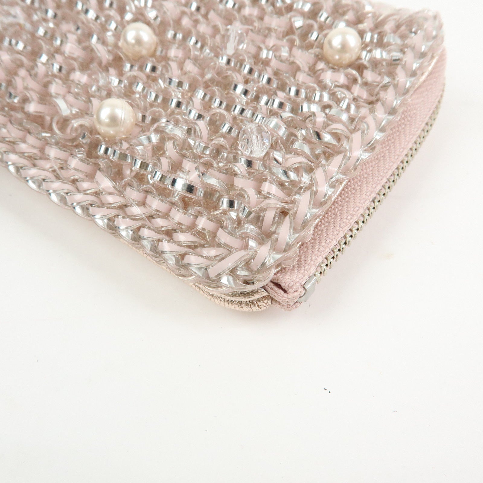 ANTEPRIMA Miss Clio PearlⅡPVC Wire Compact Wallet Metallic Pink