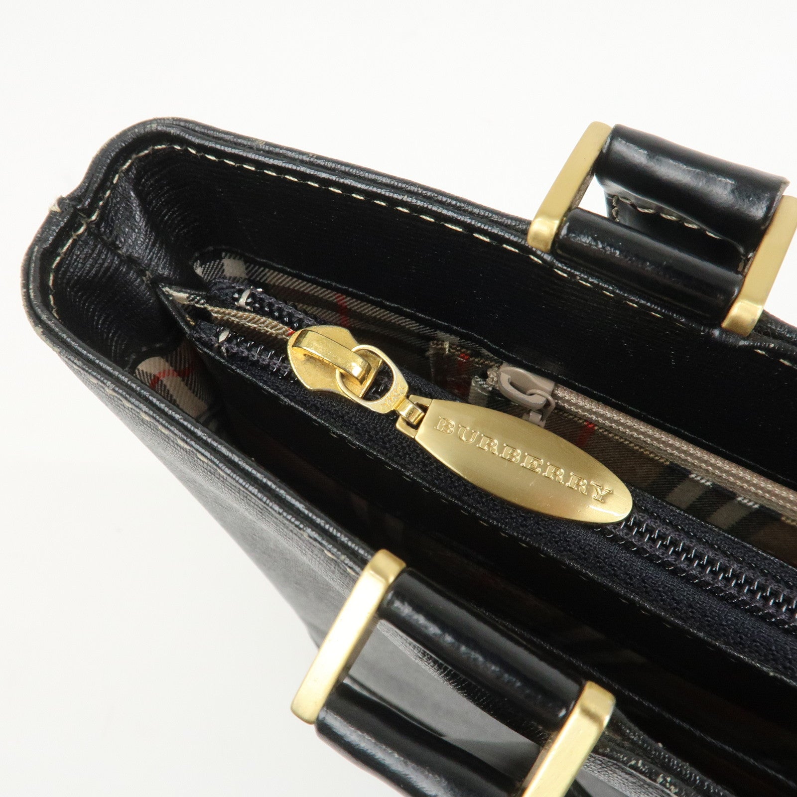 BURBERRY Logo Leather Tote Bag Shoulder Bag Hand Bag Black
