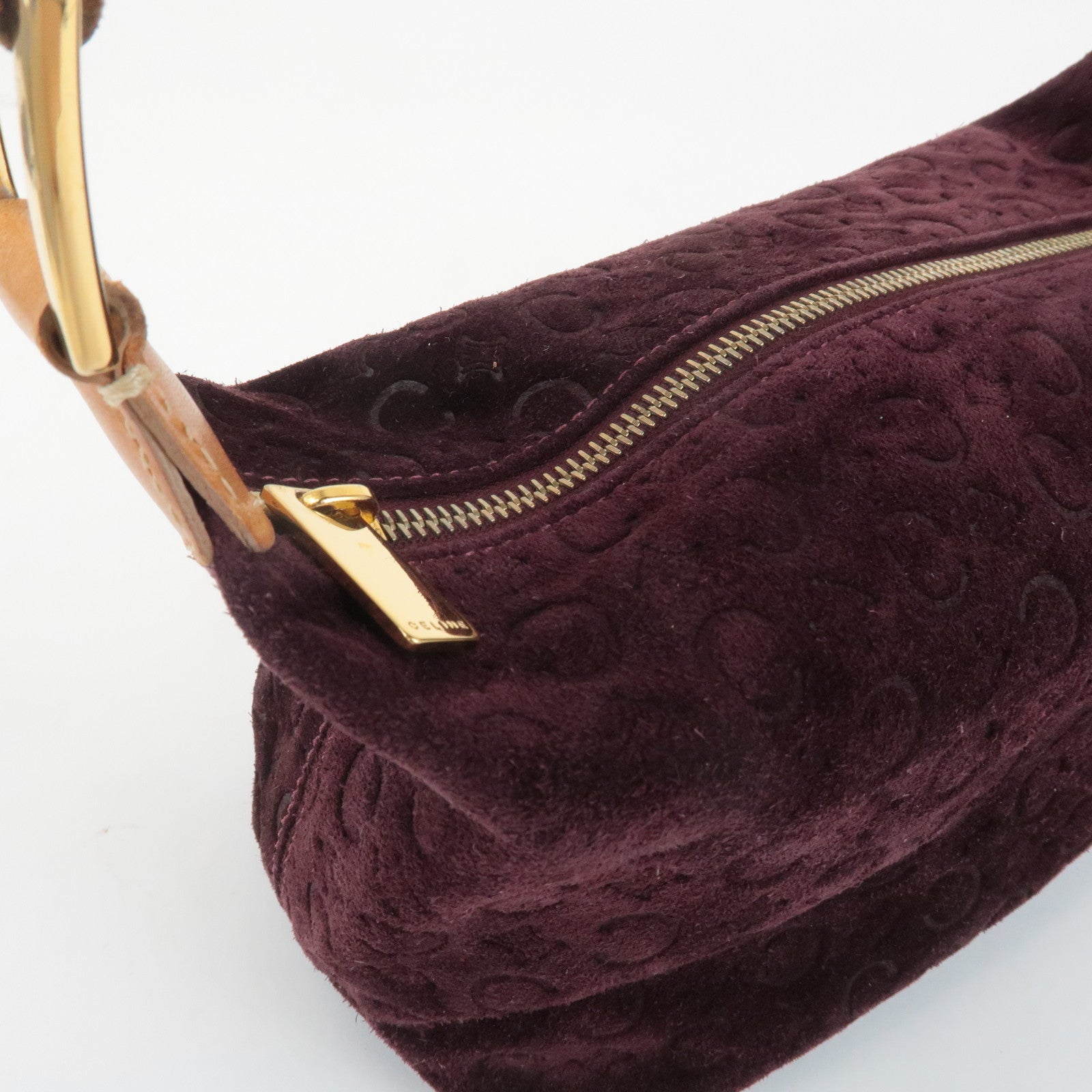 CELINE C Macadam Suede Leather Shoulder Bag Bordeaux Brown