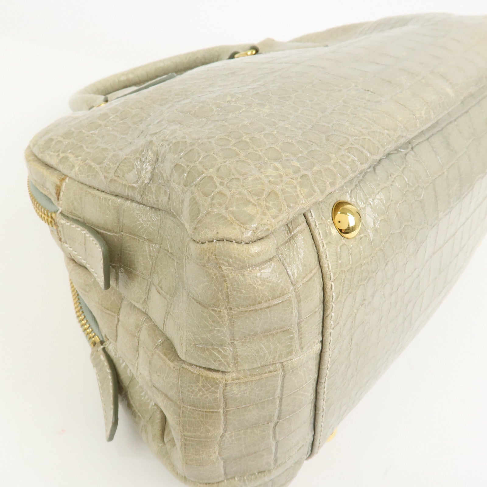MIU MIU Logo Embossed Leather 2Way Bag Hand Bag Shoulder Bag Beige