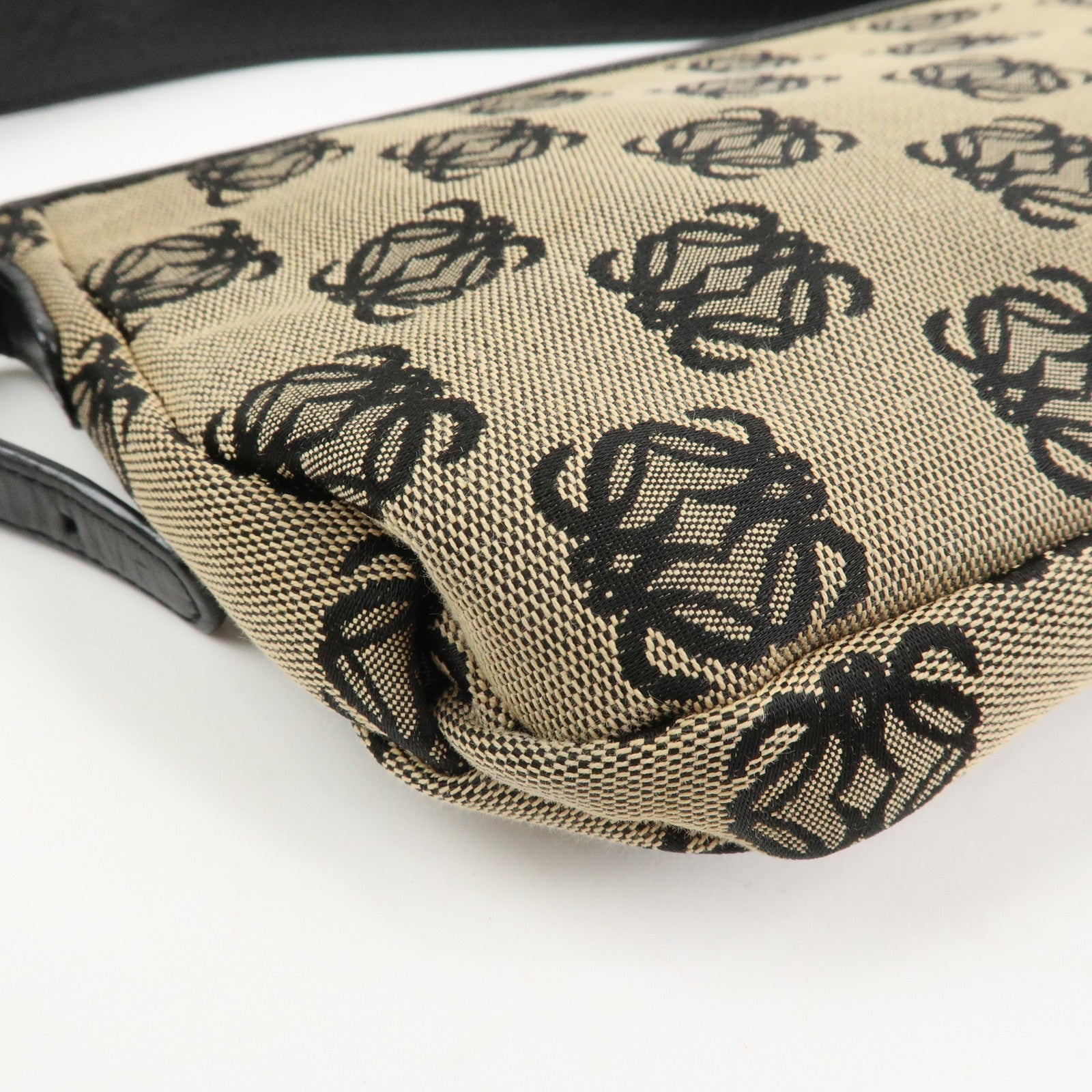 LOEWE Anagram Logo Canvas Leather Shoulder Bag Hand Bag Beige Black