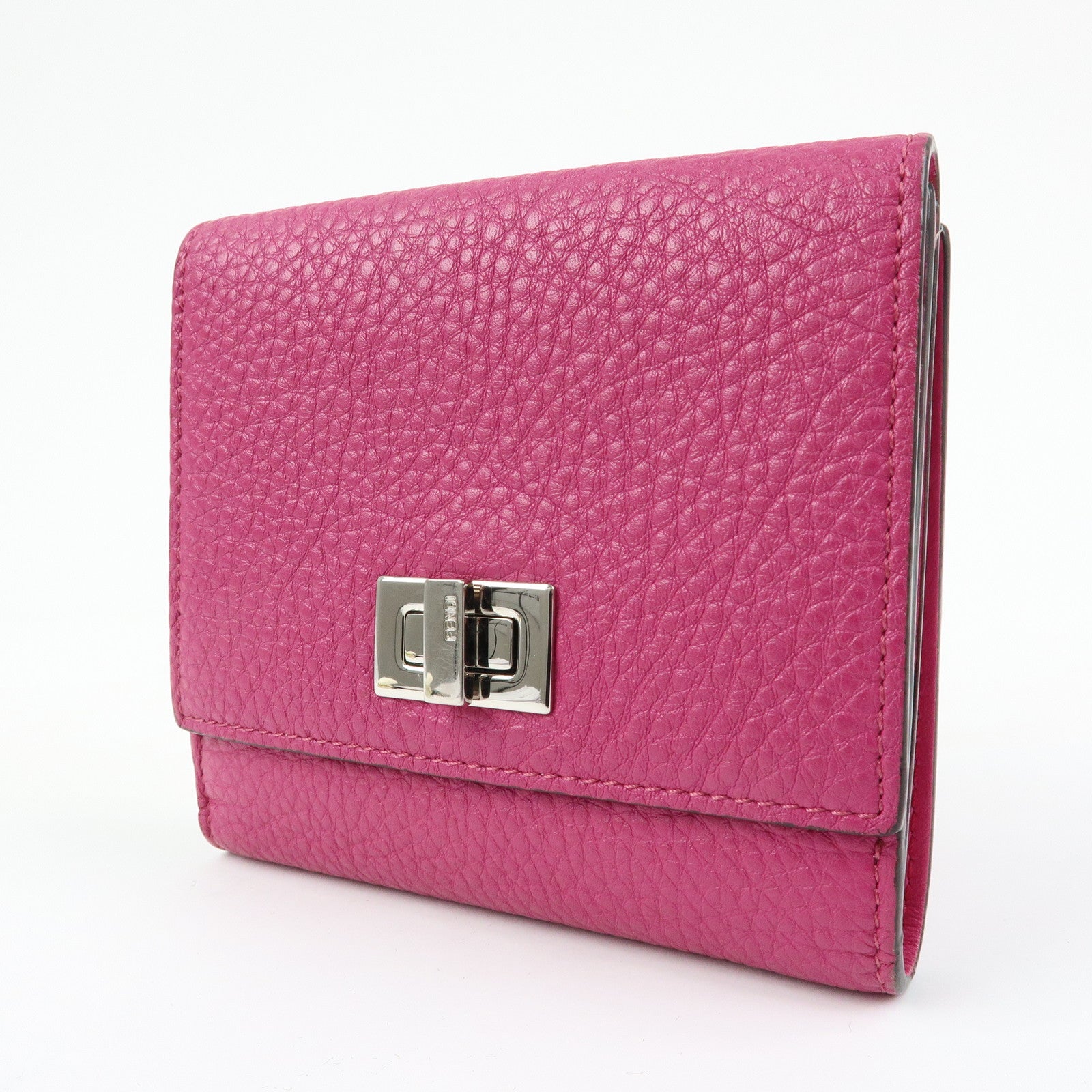 FENDI Peekaboo Leather Bi-fold Compact Wallet Pink 8M0438