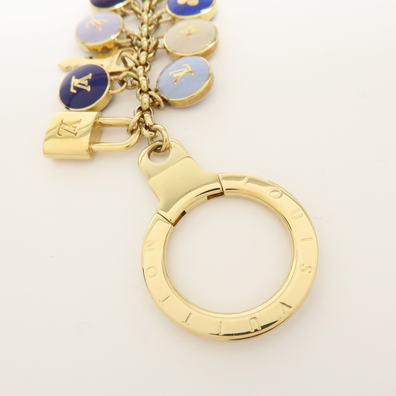 Louis Vuitton Metal Bag Charm Key Chain Blue Gold M65910