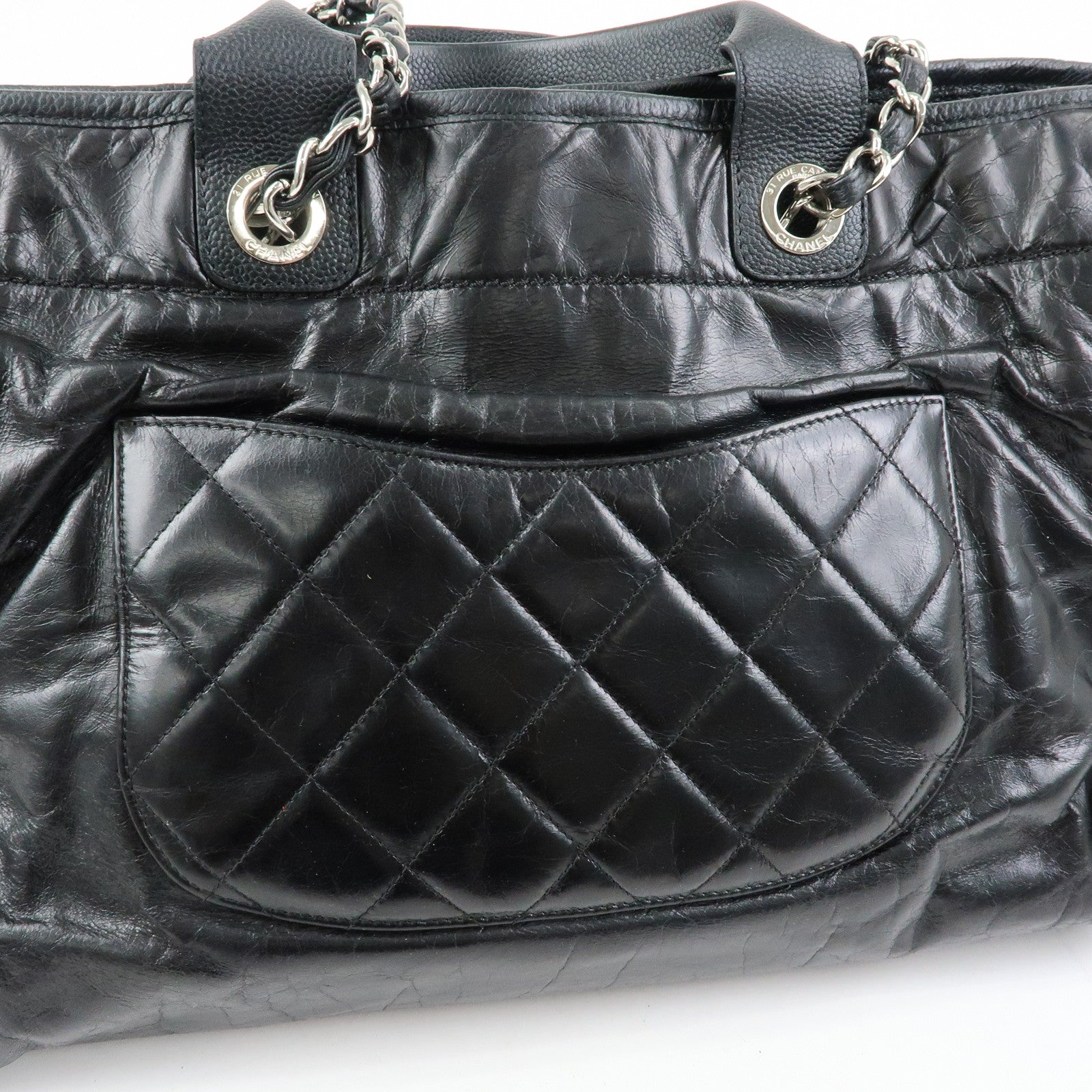 CHANEL Deauville GM Caviarskin Leather 2Way Tote Bag Black A66941