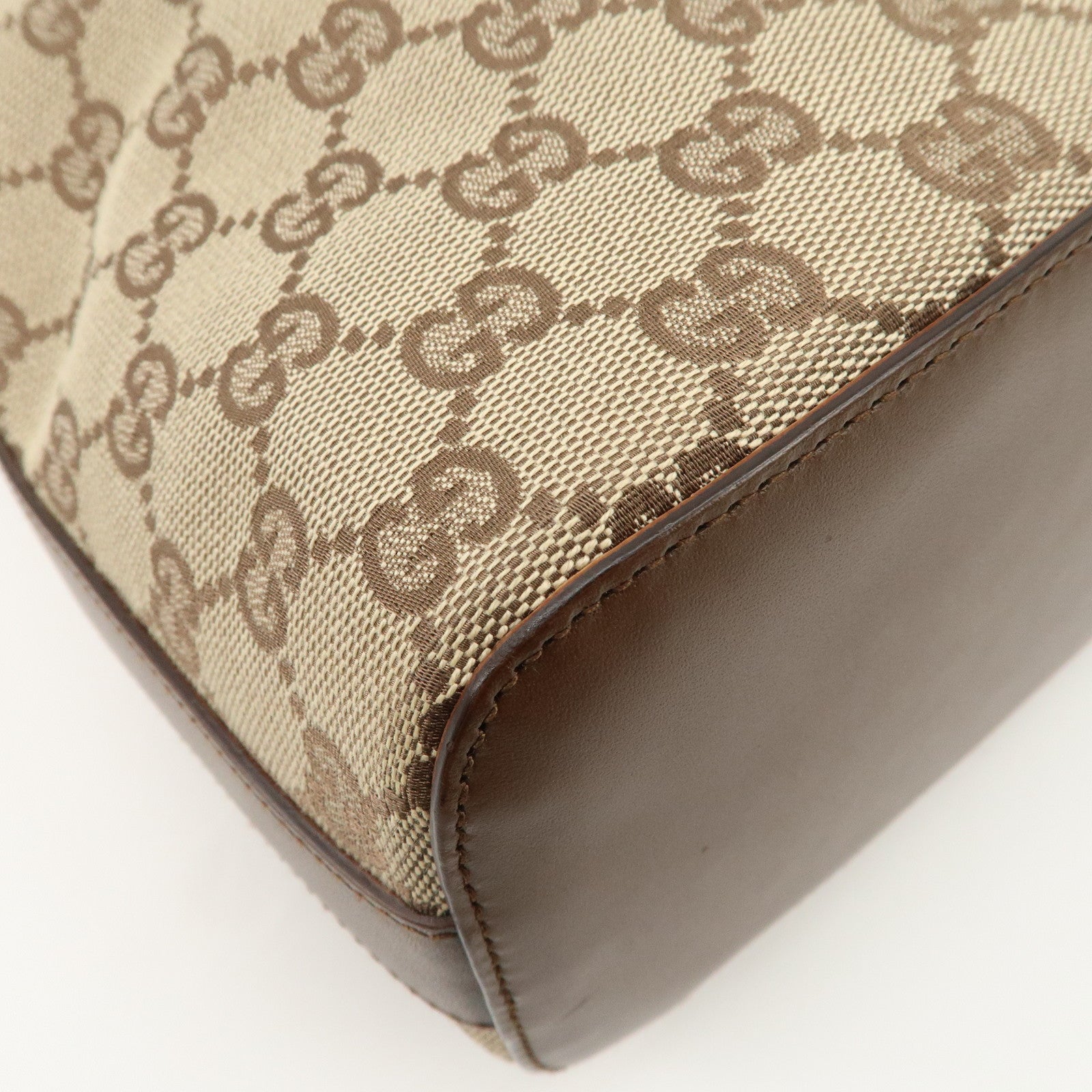 GUCCI GG Canvas Leather Shoulder Bag Beige Brown 203419 Used