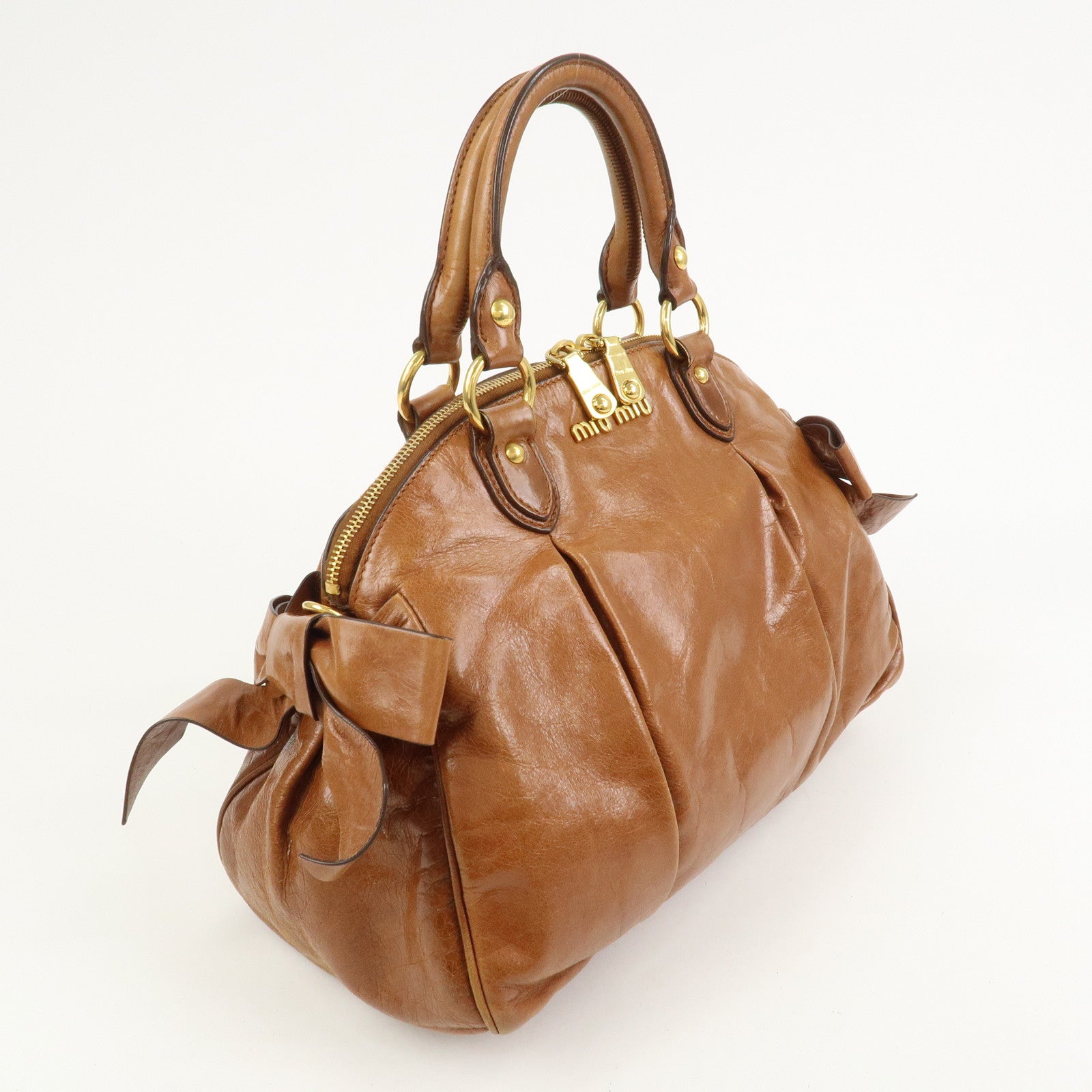 MIU MIU Side Ribbon Leather 2Way Bag Hand Bag Shoulder Bag Brown