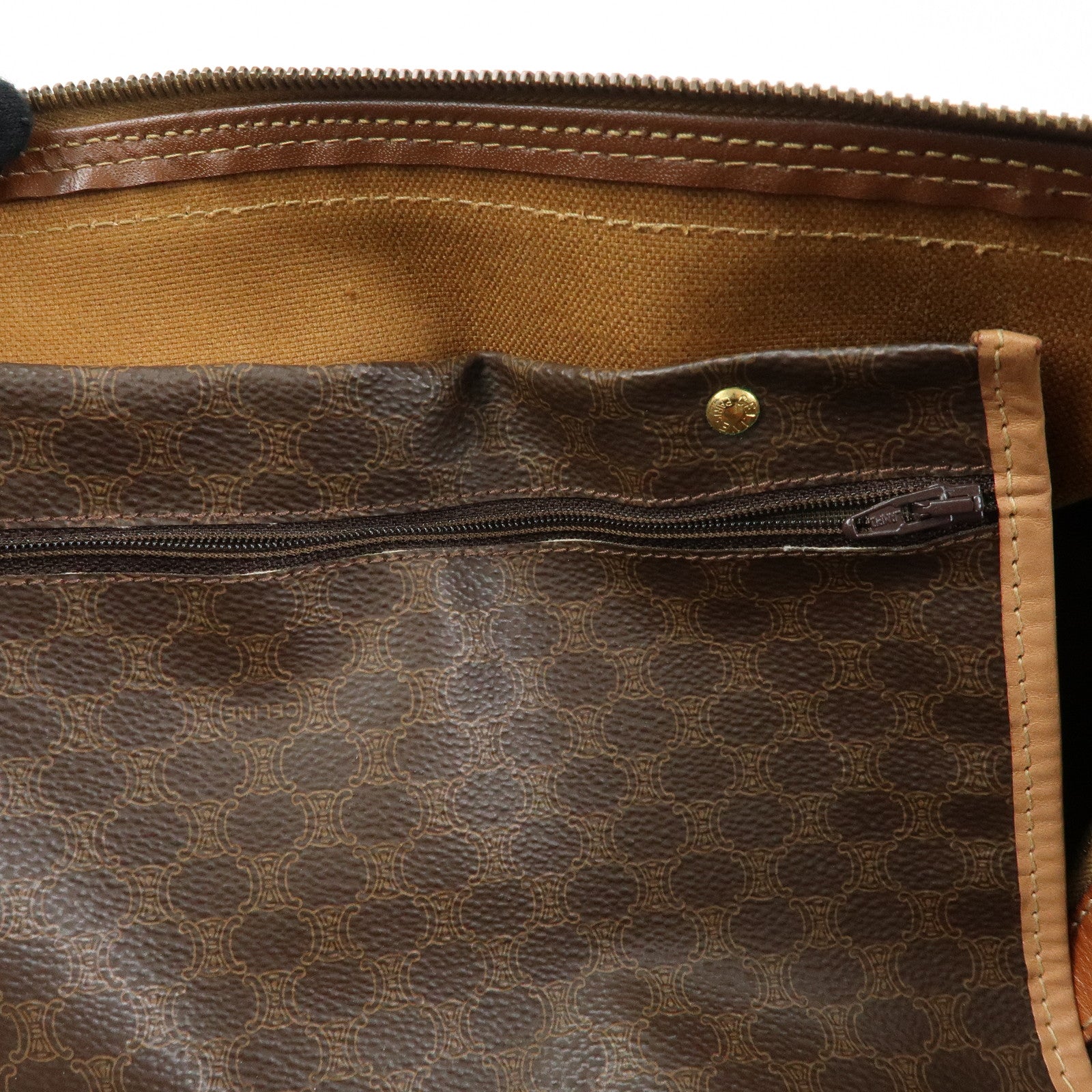 CELINE Macadam PVC Leather Boston Bag Hand Bag Brown