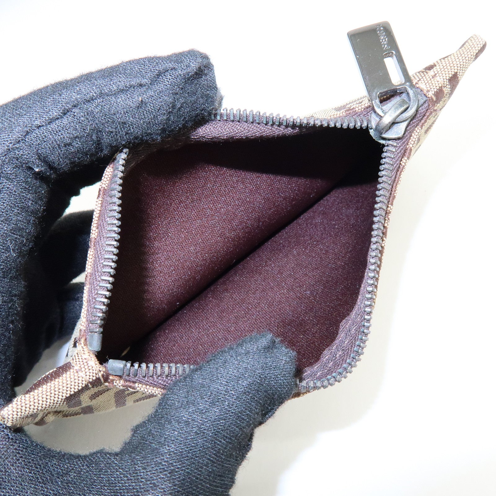 FENDI Zucchino Canvas Leather Mini Tote Bag Hand Bag Brown