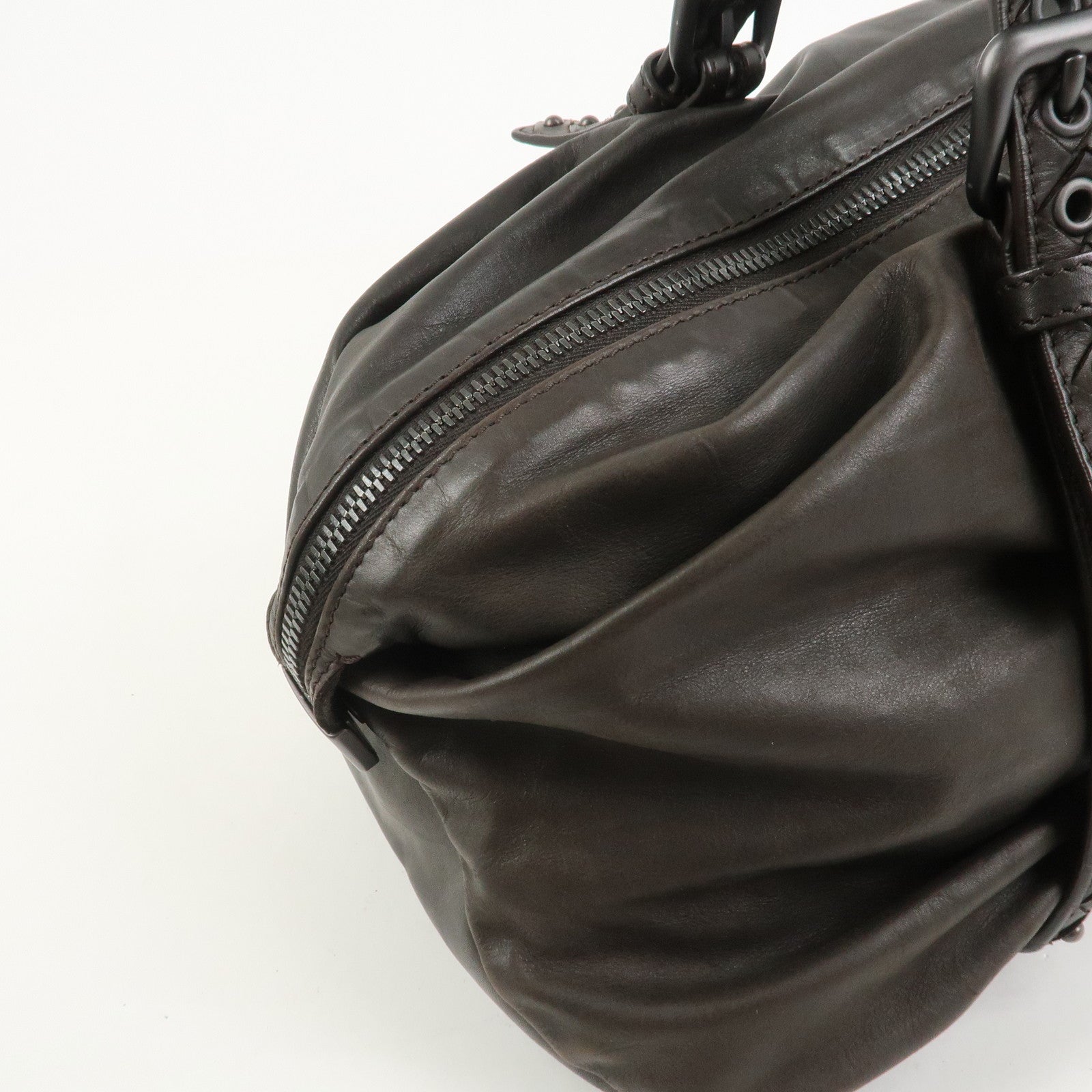 BOTTEGA VENETA Intrecciato Lamb Skin Hand Bag Dark Brown114087