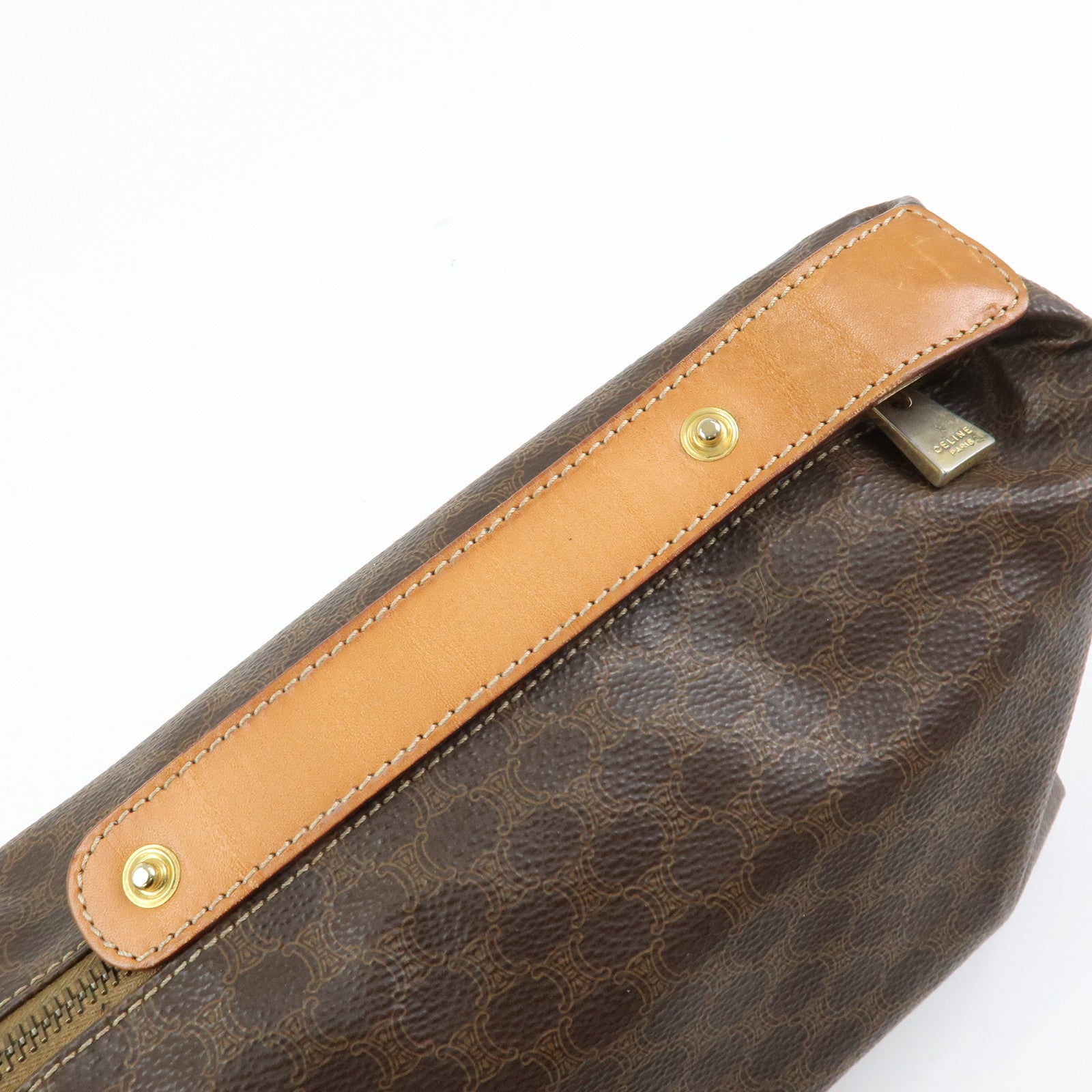 CELINE Macadam PVC Leather Hand Bag Pouch Brown