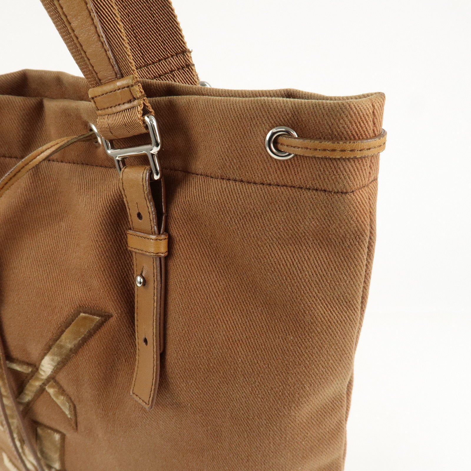 Saint Laurent Velour Canvas Leather Kahara Tote bag Shoulder Bag Brown Used