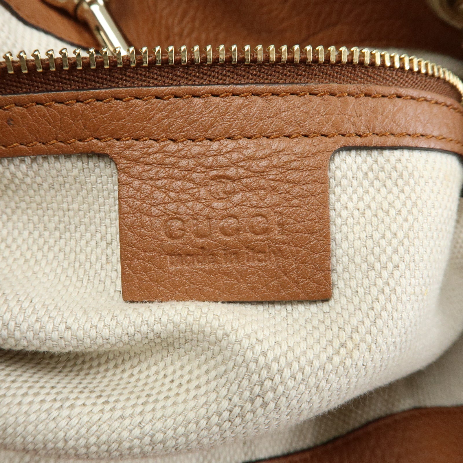 GUCCI SOHO Interlocking G Leather Chain Shoulder Bag Brown 308982