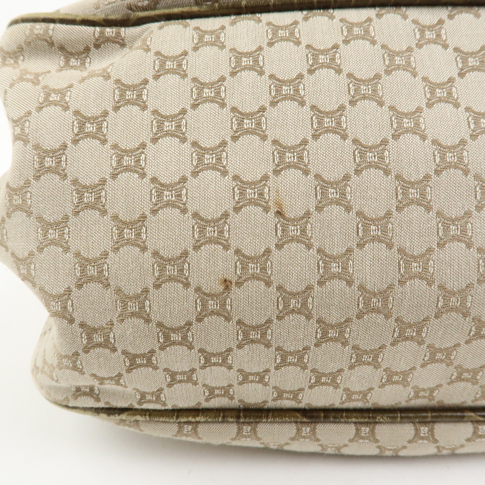 CELINE Macadam Canvas Leather Shoulder Bag Hand Bag Beige