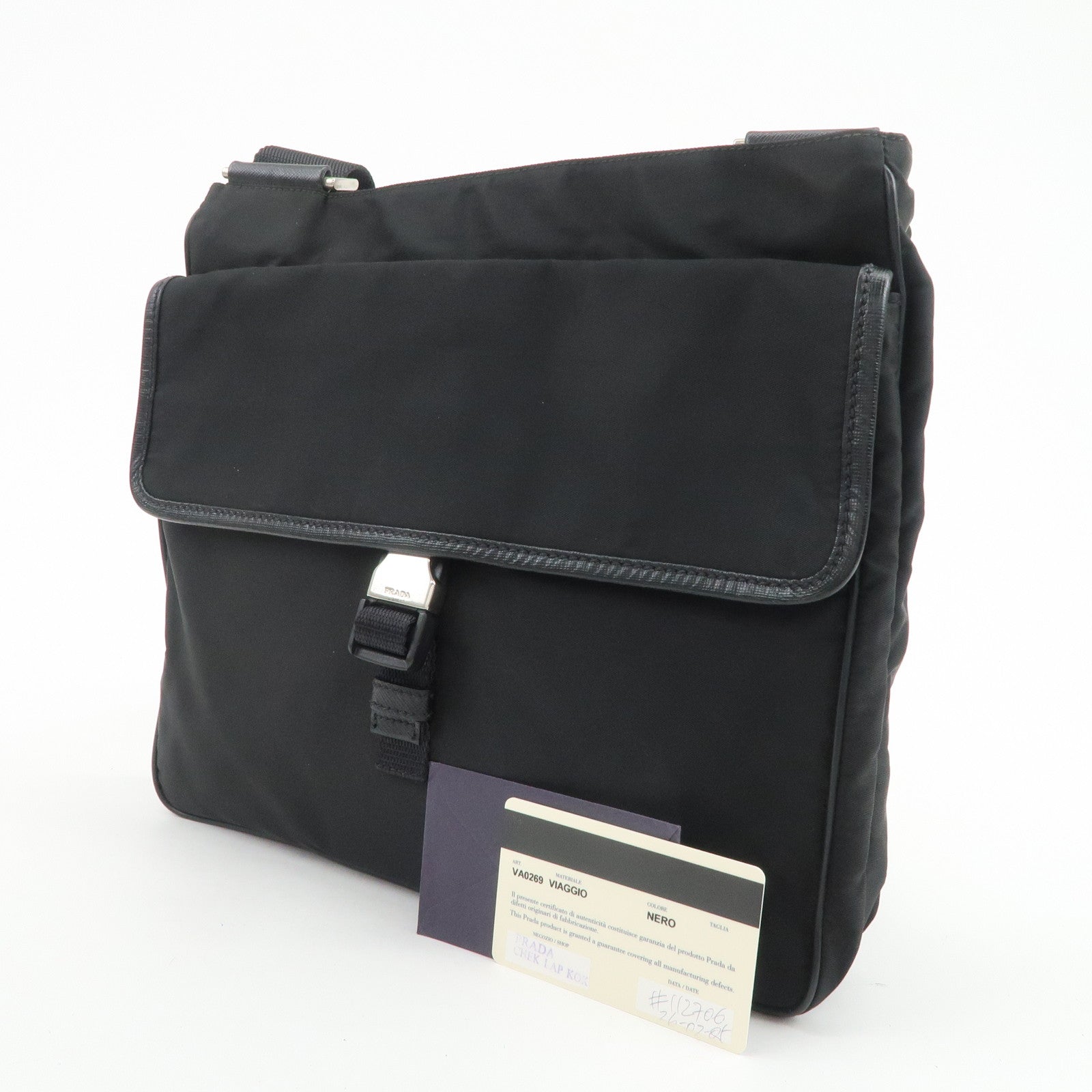 PRADA Nylon Saffiano Leather Shoulder Crossbody Bag Black VA0269