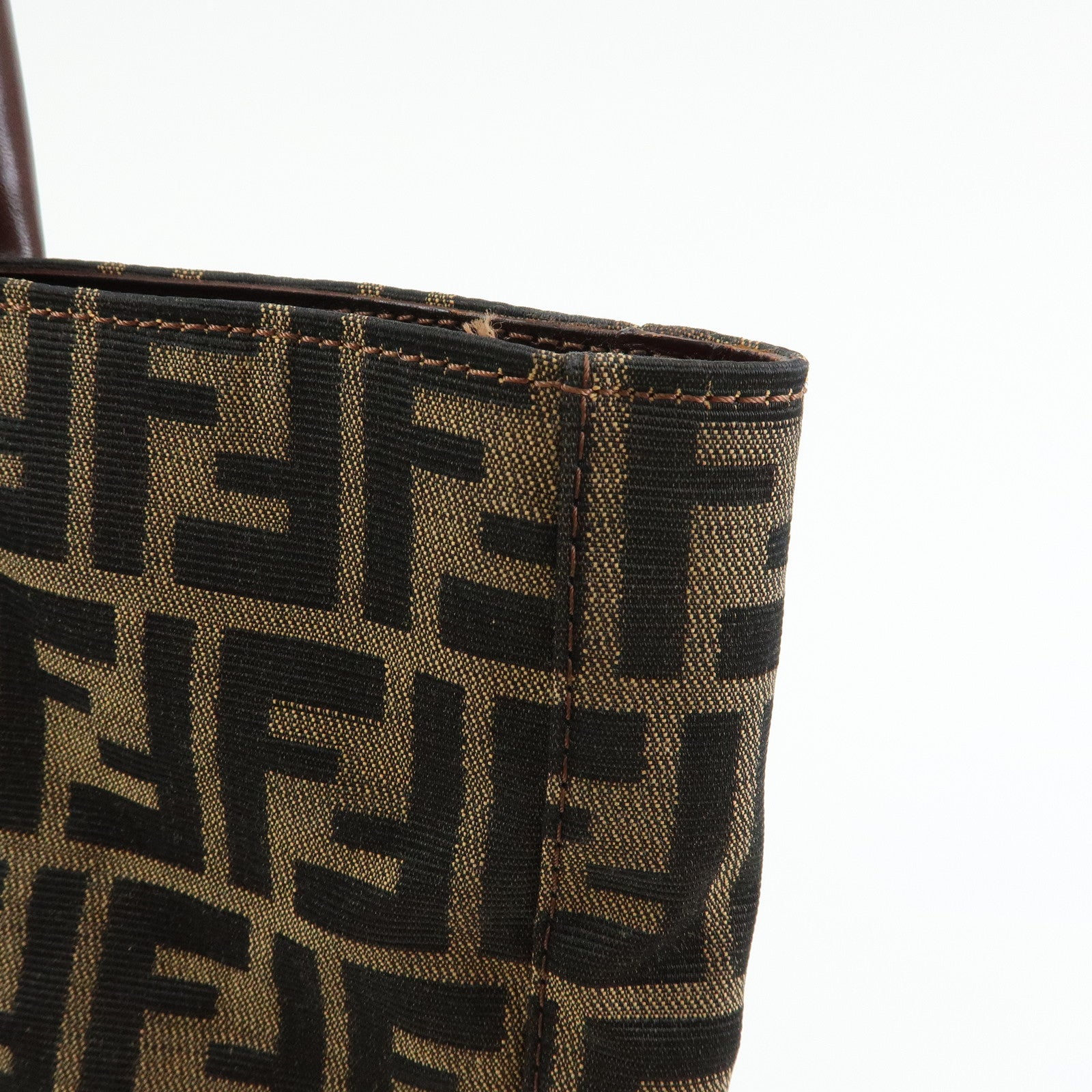 FENDI Zucca Canvas Leather Tote Bag Shoulder Bag Brown 16329