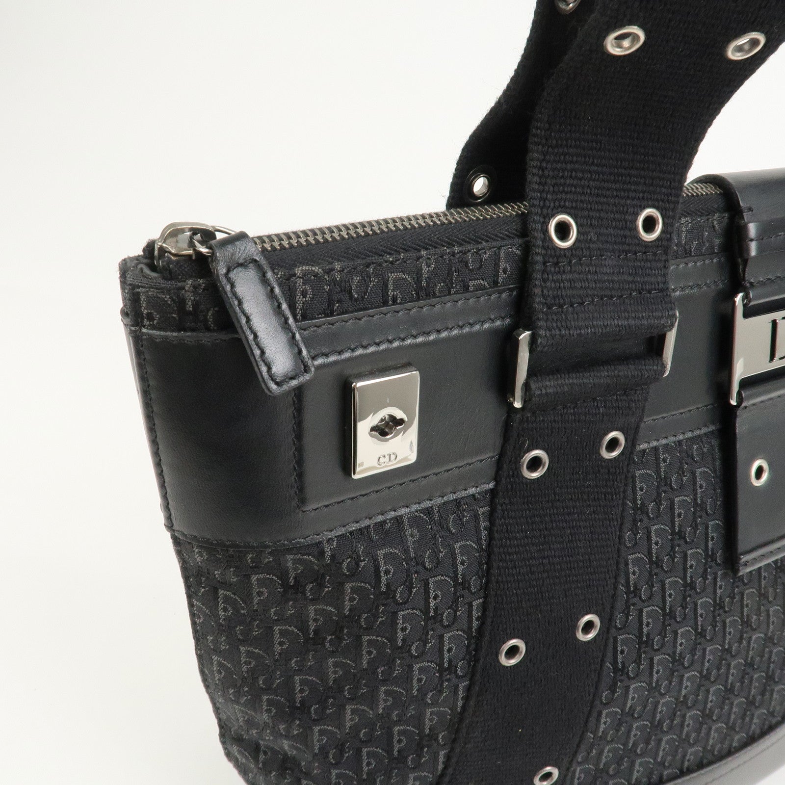 Christian Dior Trotter Canvas Leather Hand Bag Tote Bag Black