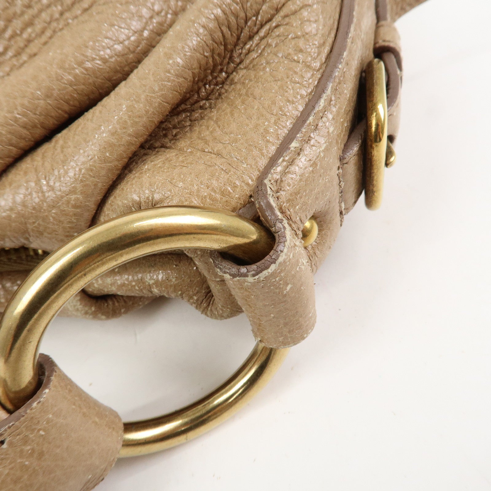 PRADA Logo Leather Chain Shoulder Bag Hand Bag Beige