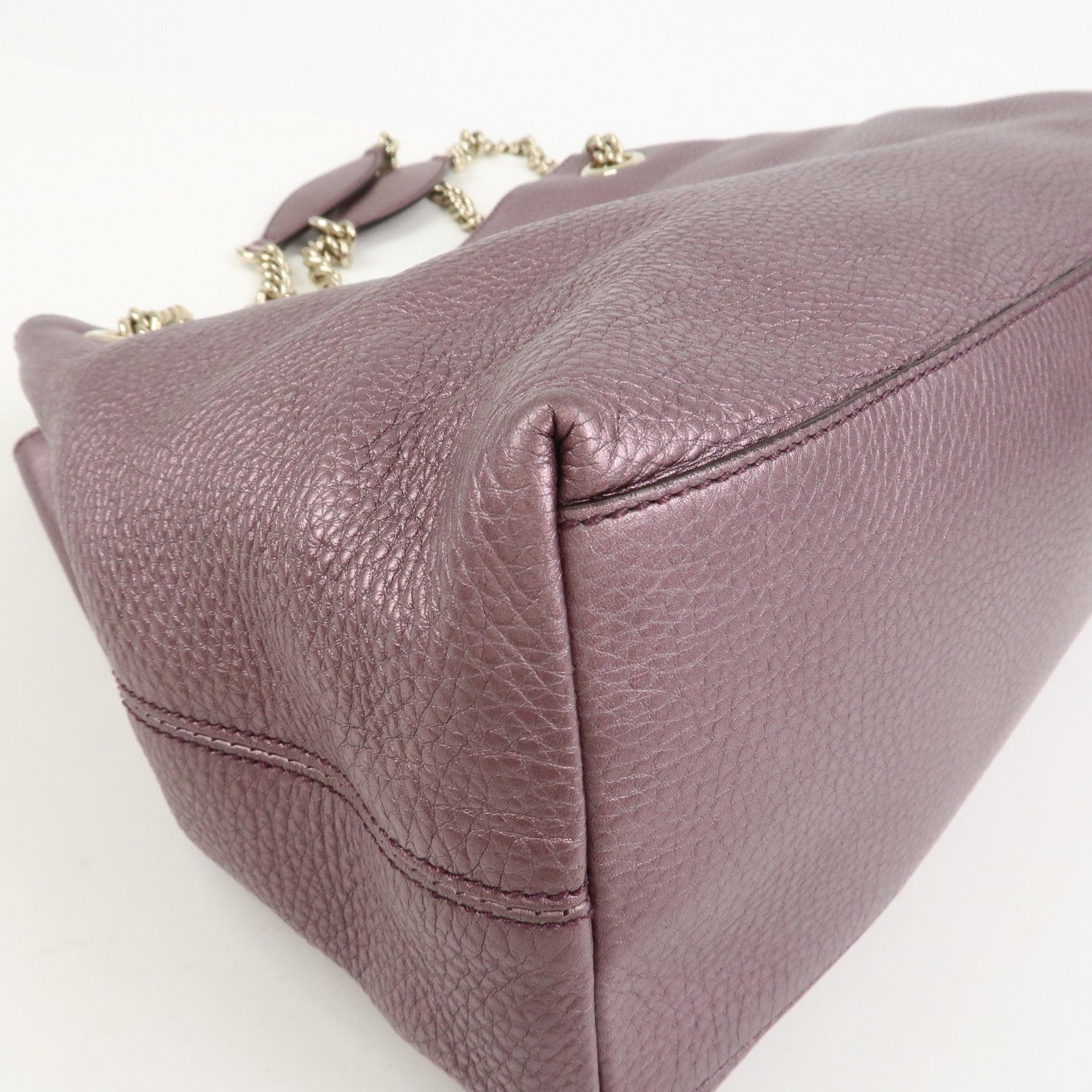 GUCCI SOHO Logo Leather Chain Shoulder Bag Metallic Purple 308982