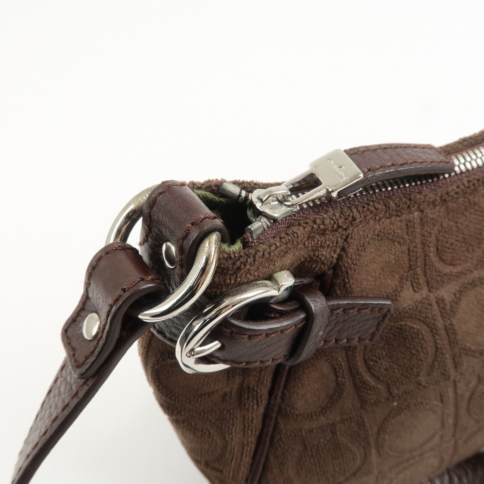 Ferragamo Gancini Leather Cotton Accessory Pouch Hand Bag Brown