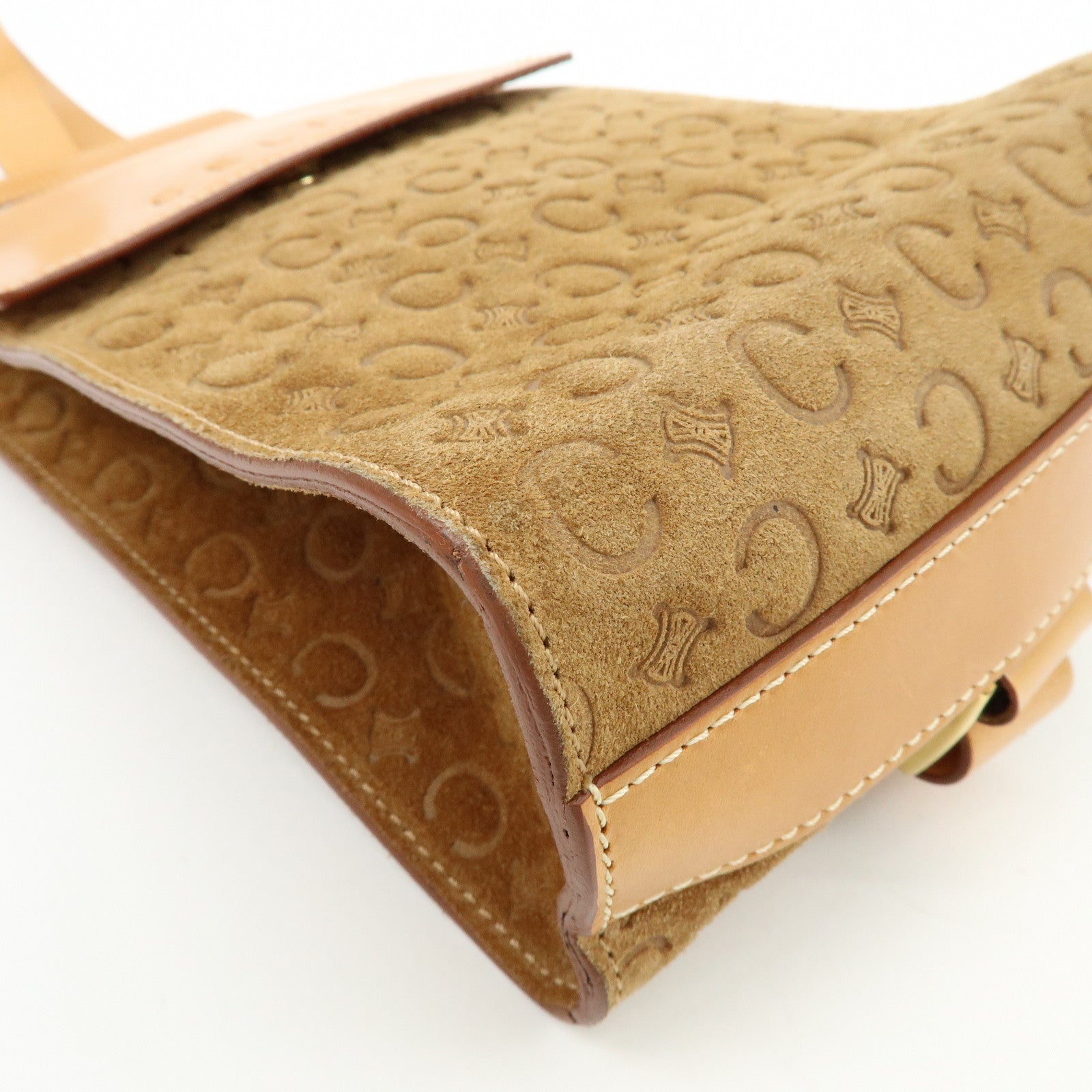 CELINE C Macadam Suede Leather Shoulder Bag Crossbody Bag Brown