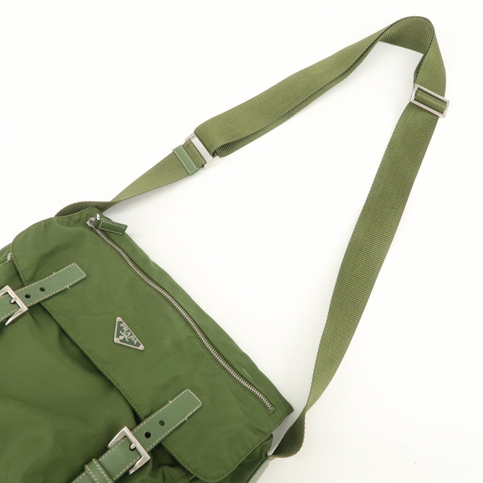 PRADA Triangle Logo Nylon Shoulder Bag Crossbody Bag Green Used