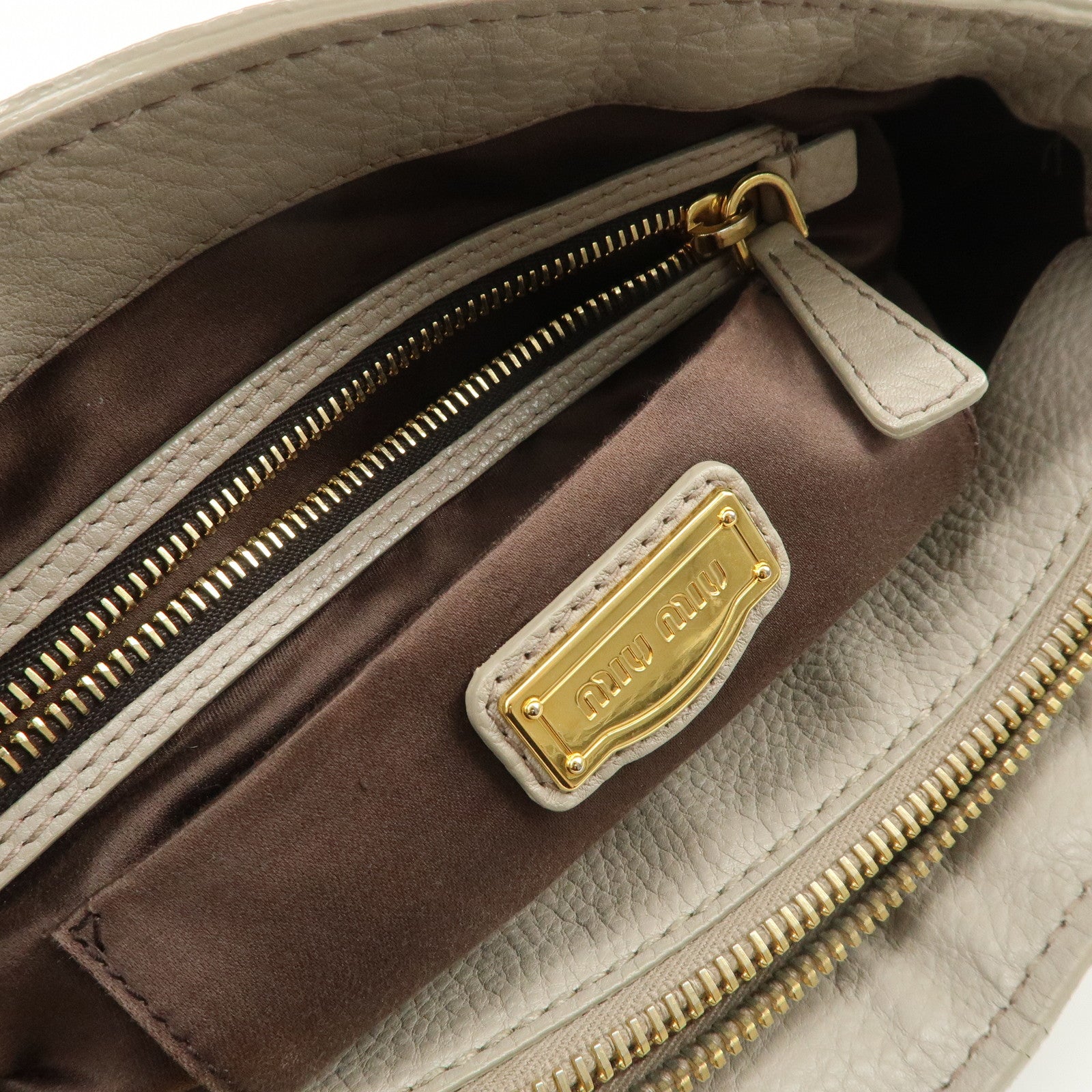 MIU MIU Vitello Caribu Leather 2Way Bag Hand Bag Greige RN0757