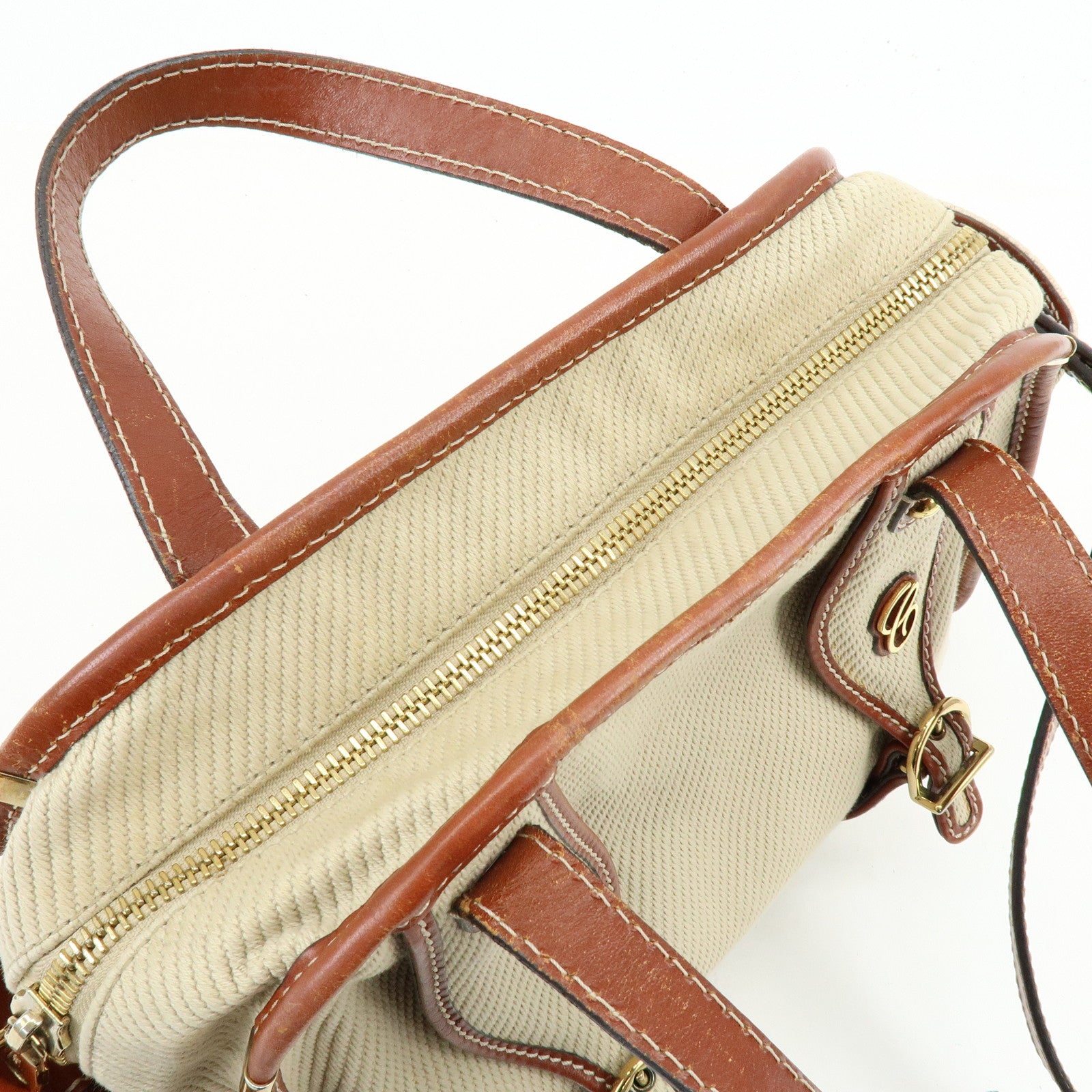 Chloe Susan Cotton Leather 2Way Bag Shoulder Bag Beige Brown