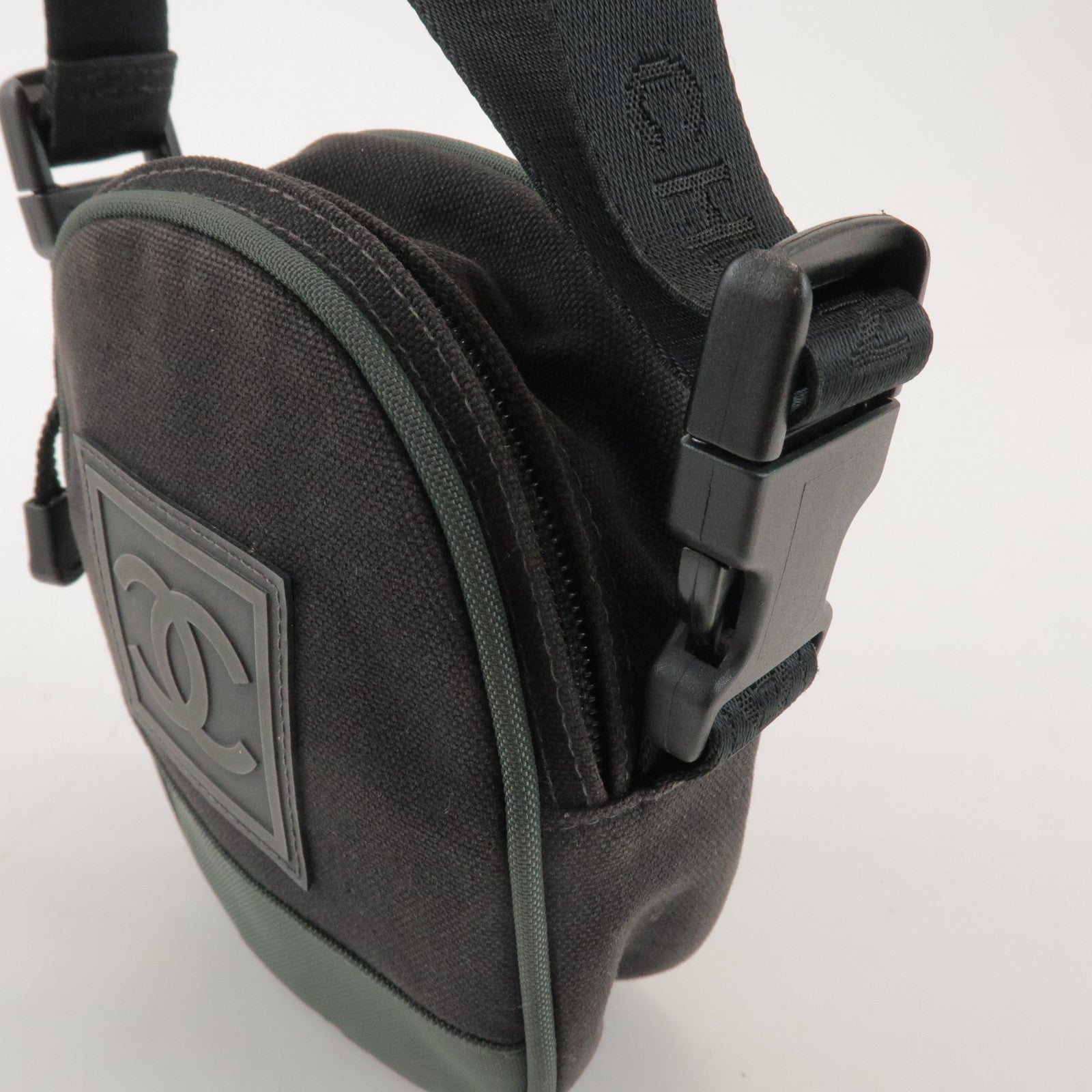 CHANEL Sport Line COCO Mark Canvas Shoulder Bag Black Green A23300