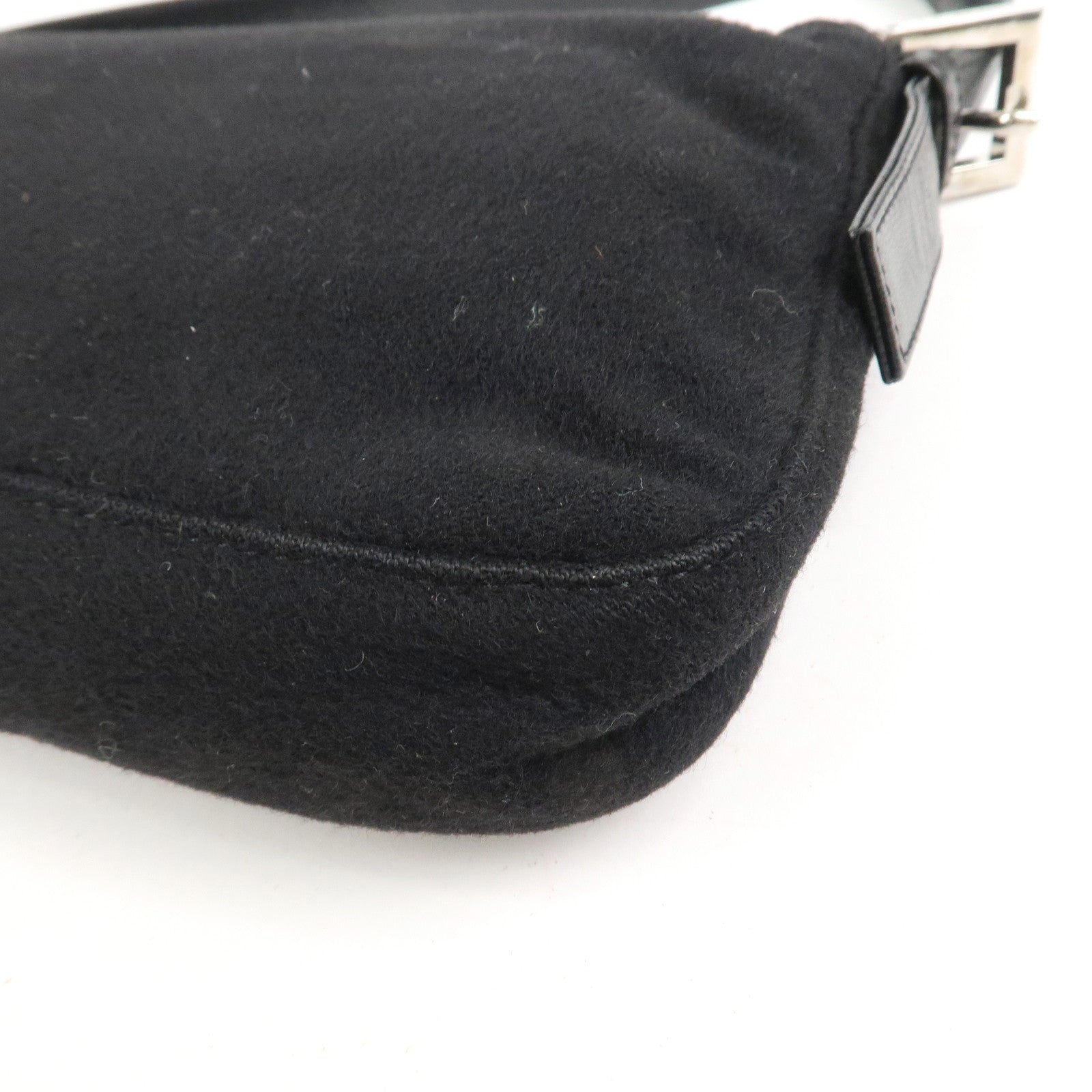 FENDI Mamma Baguette Wool Leather Shoulder Bag Hand Bag Black 26424