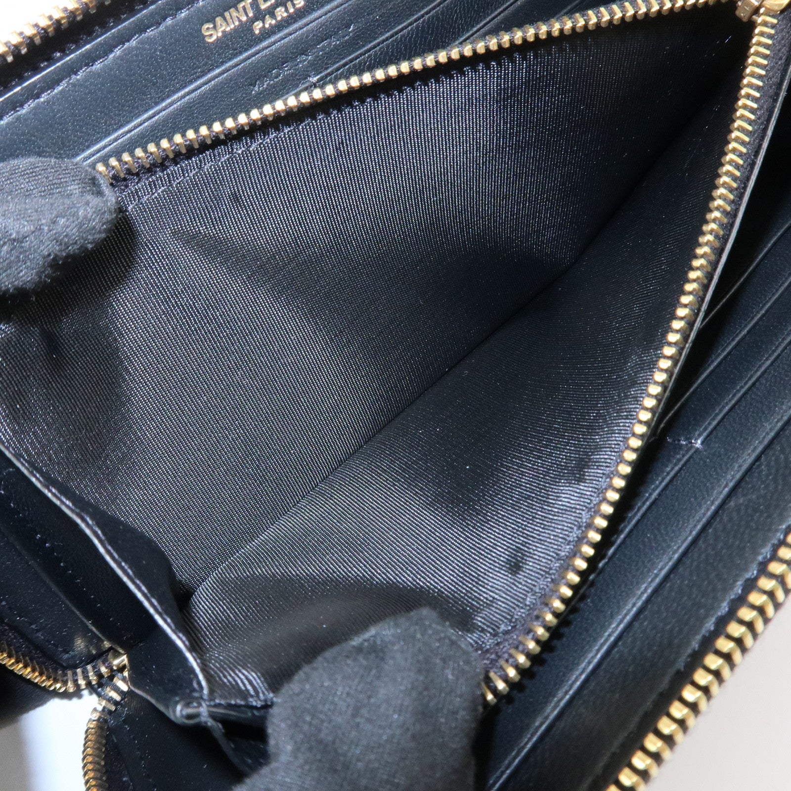 SAINT LAURENT Logo Emboss Leather Zippy Long Wallet Black