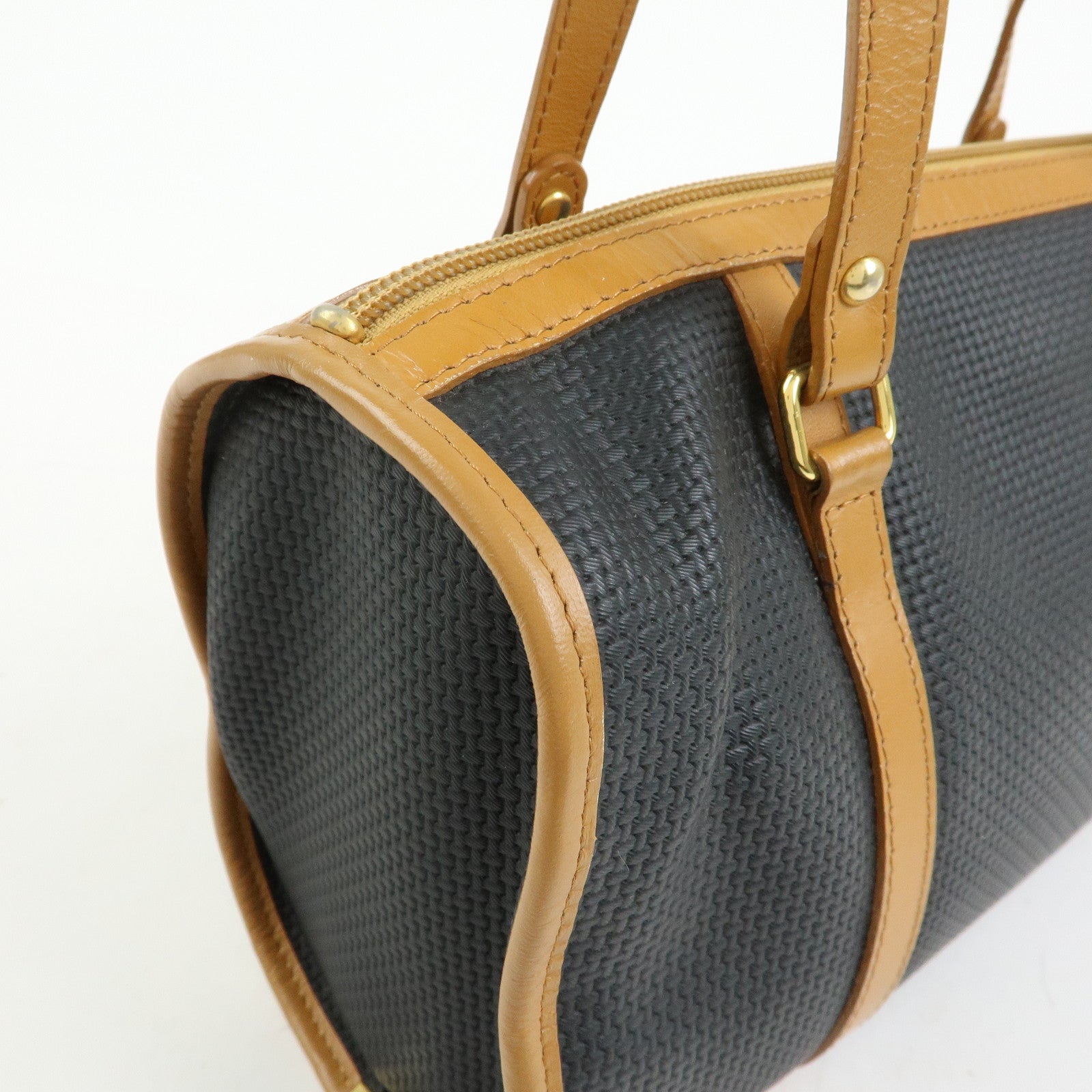 SAINT LAURENT PARIS PVC Leather Mini Boston Bag Hand Bag Navy Camel